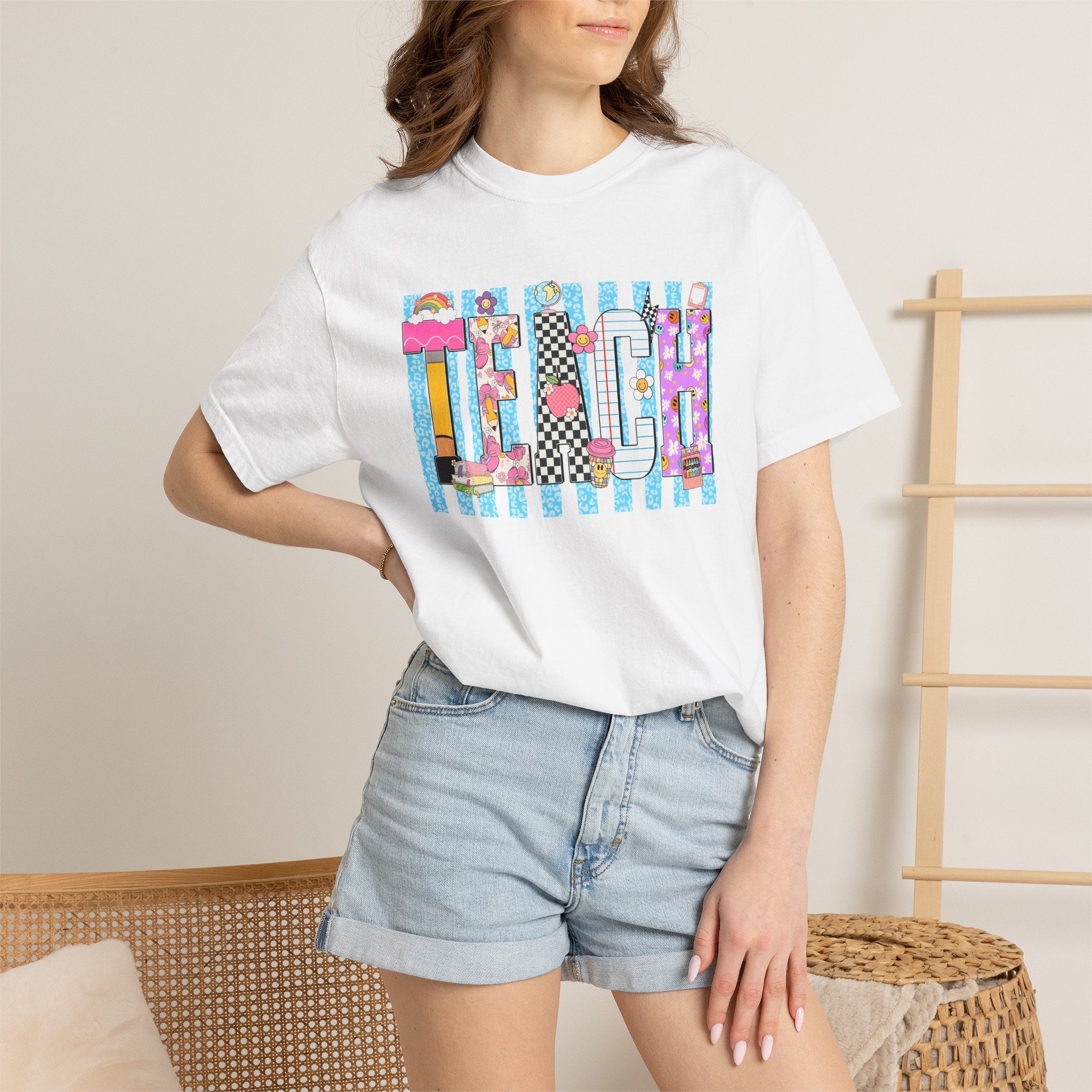 Teacher Stripe Patchwork T-Shirt