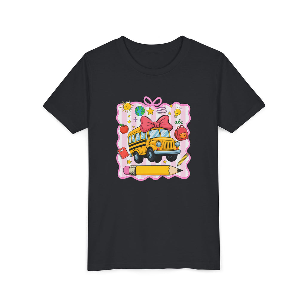 Youth Tee — Cute School Bus Back to School Kids Shirt (Pencil, Apple, Sun)