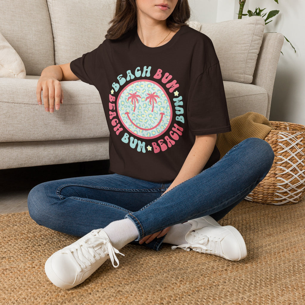 Beach Bum Smiley T-Shirt — Pastel Palm Tree Graphic