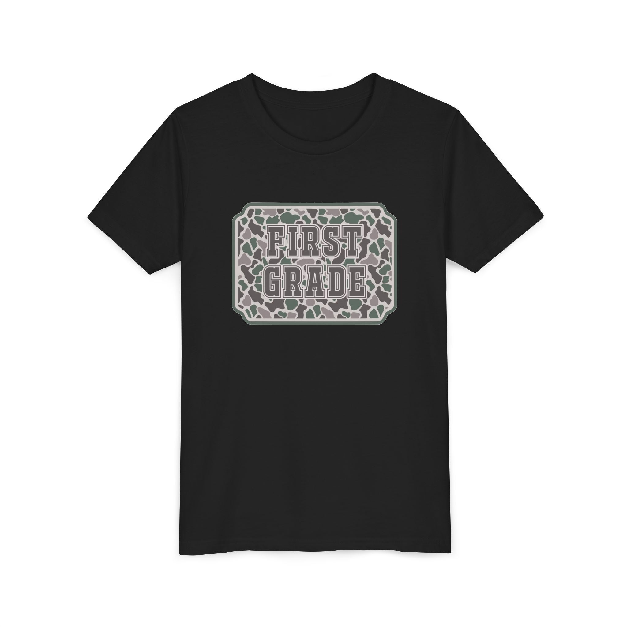 First Grade Tee — Camo Pattern Kids Back to School Shirt