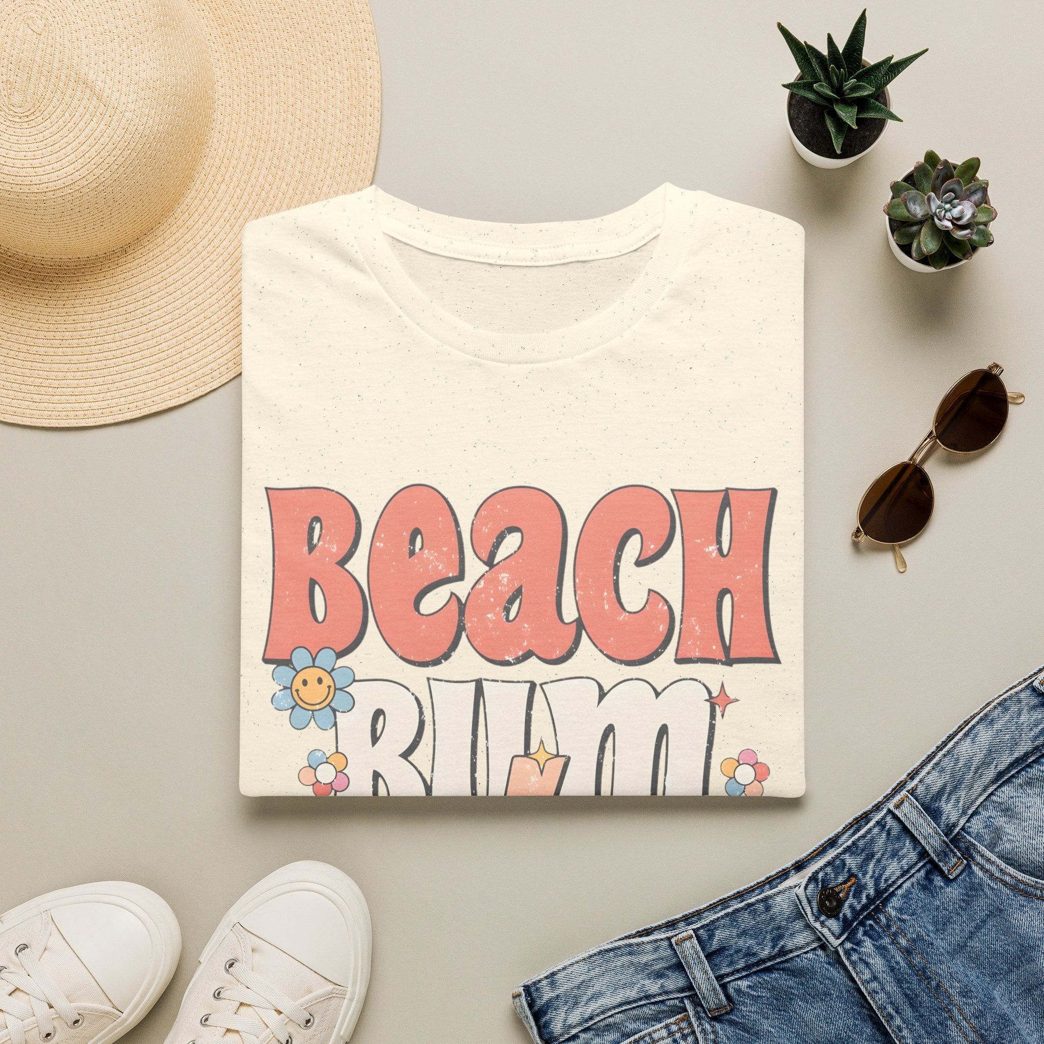 Beach Bum T-Shirt — Retro Floral Surf Vibes Tee