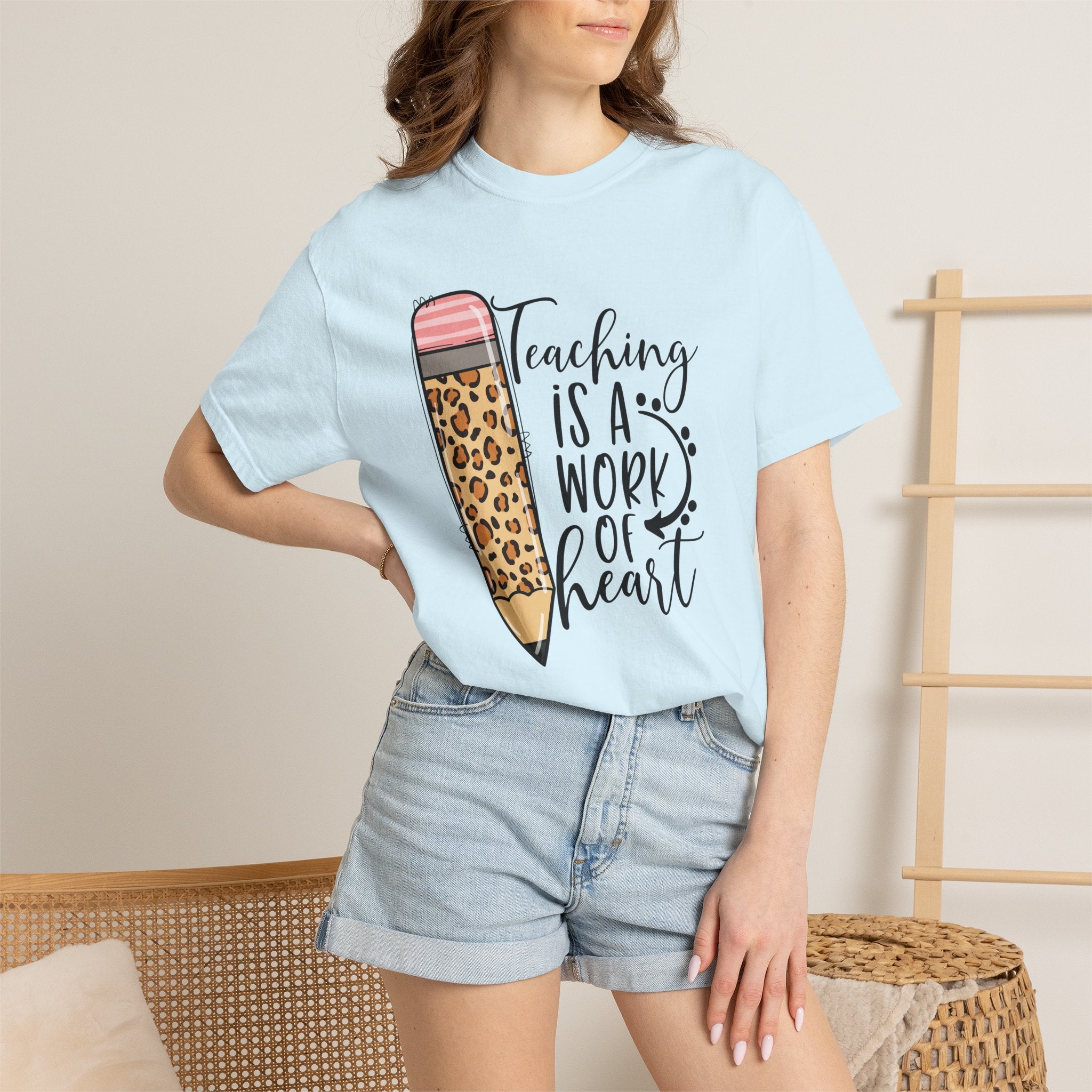 Teaching Is a Work of Heart Leopard Pencil T-Shirt — Teacher Appreciation Gift