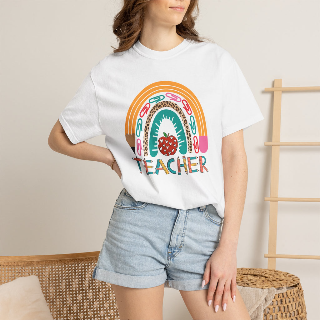 Teacher Rainbow T-Shirt — Cute Apple & Pencil Back-to-School Tee