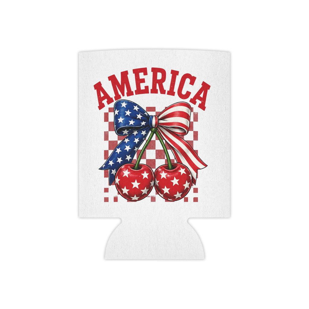Patriotic Cherry Can Cooler — "America" Stars & Stripes Drink Cozy
