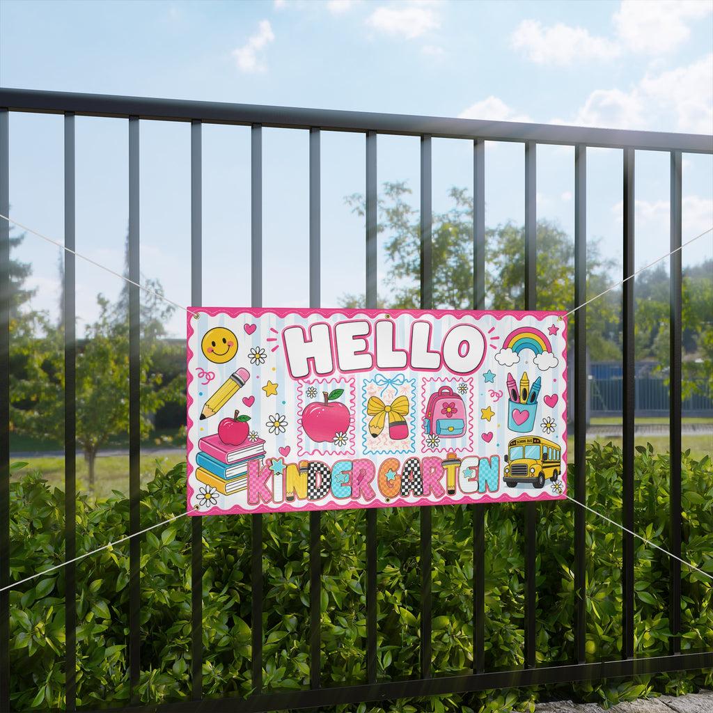 Hello Kindergarten Banner — Cute Back-to-School Matte Welcome Sign for Classroom & Photo Ops
