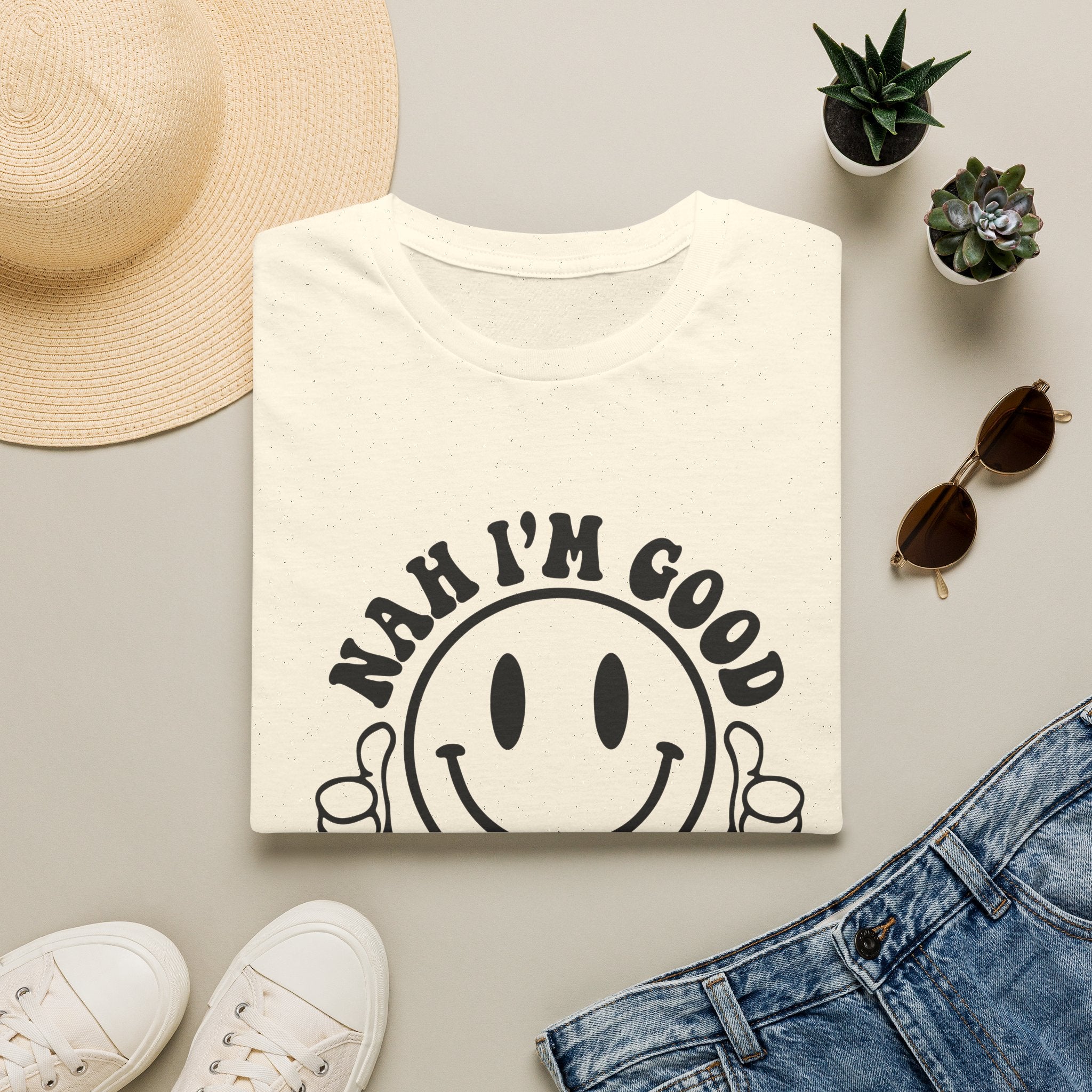 Nah I'm Good Smiley T-Shirt — Thumbs-Up Retro Graphic Tee