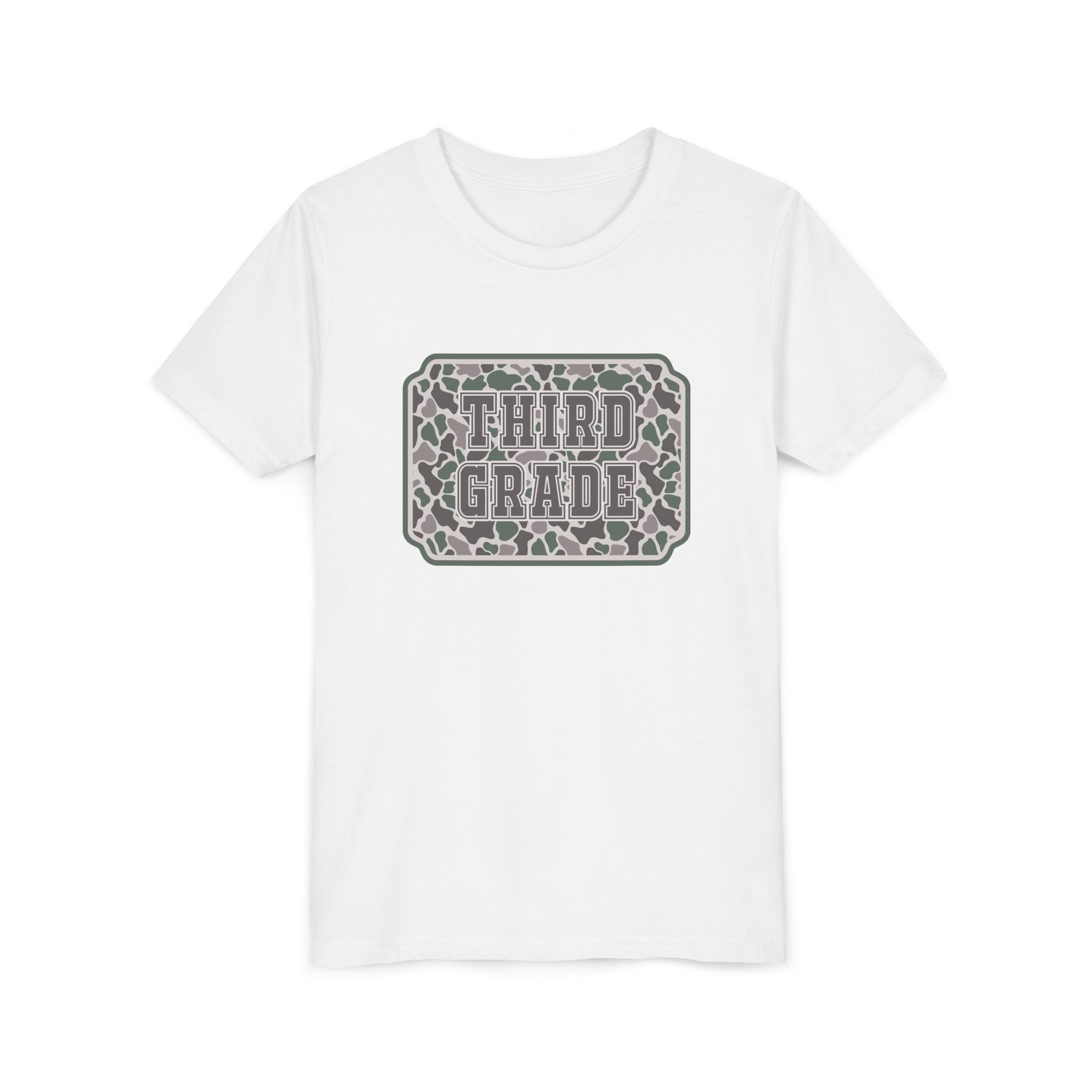 Third Grade Camo Youth Tee — Back to School Shirt for Kids