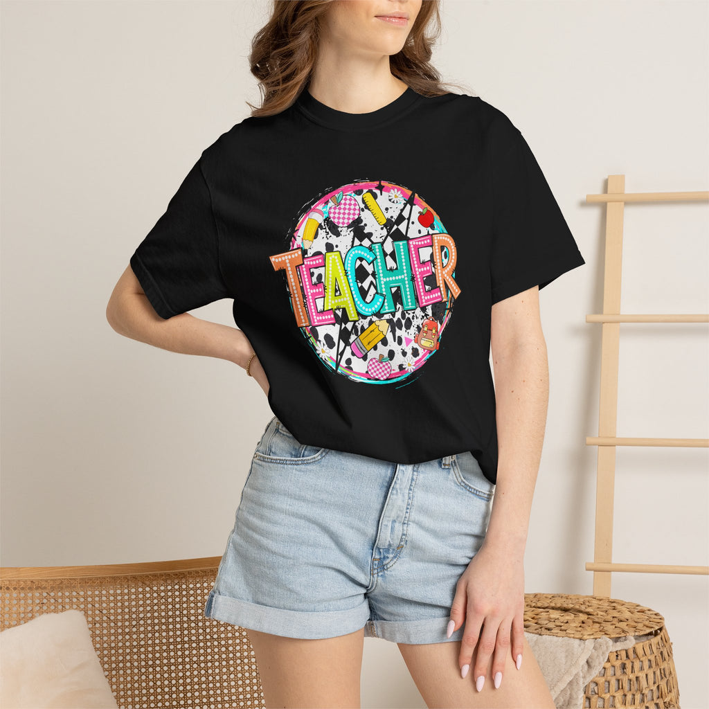 Teacher Graphic T-Shirt — Colorful School Supplies Design