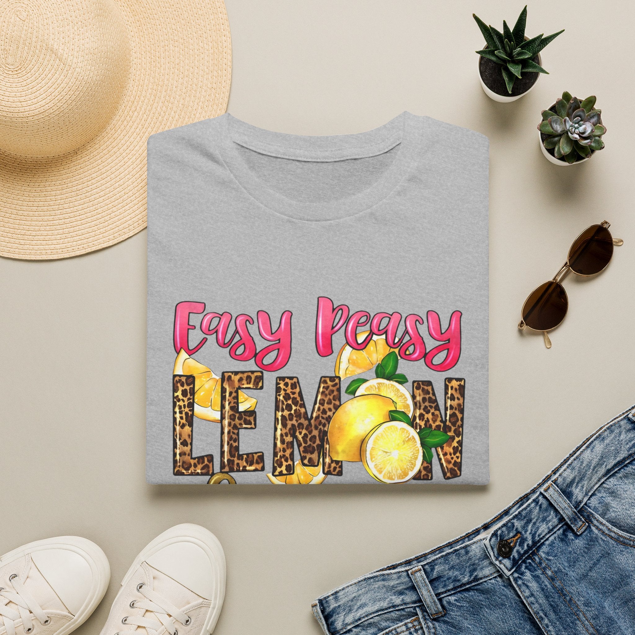 Easy Peasy Lemon Squeezy T-Shirt — Cute Lemon Graphic Tee with Leopard Print Accents