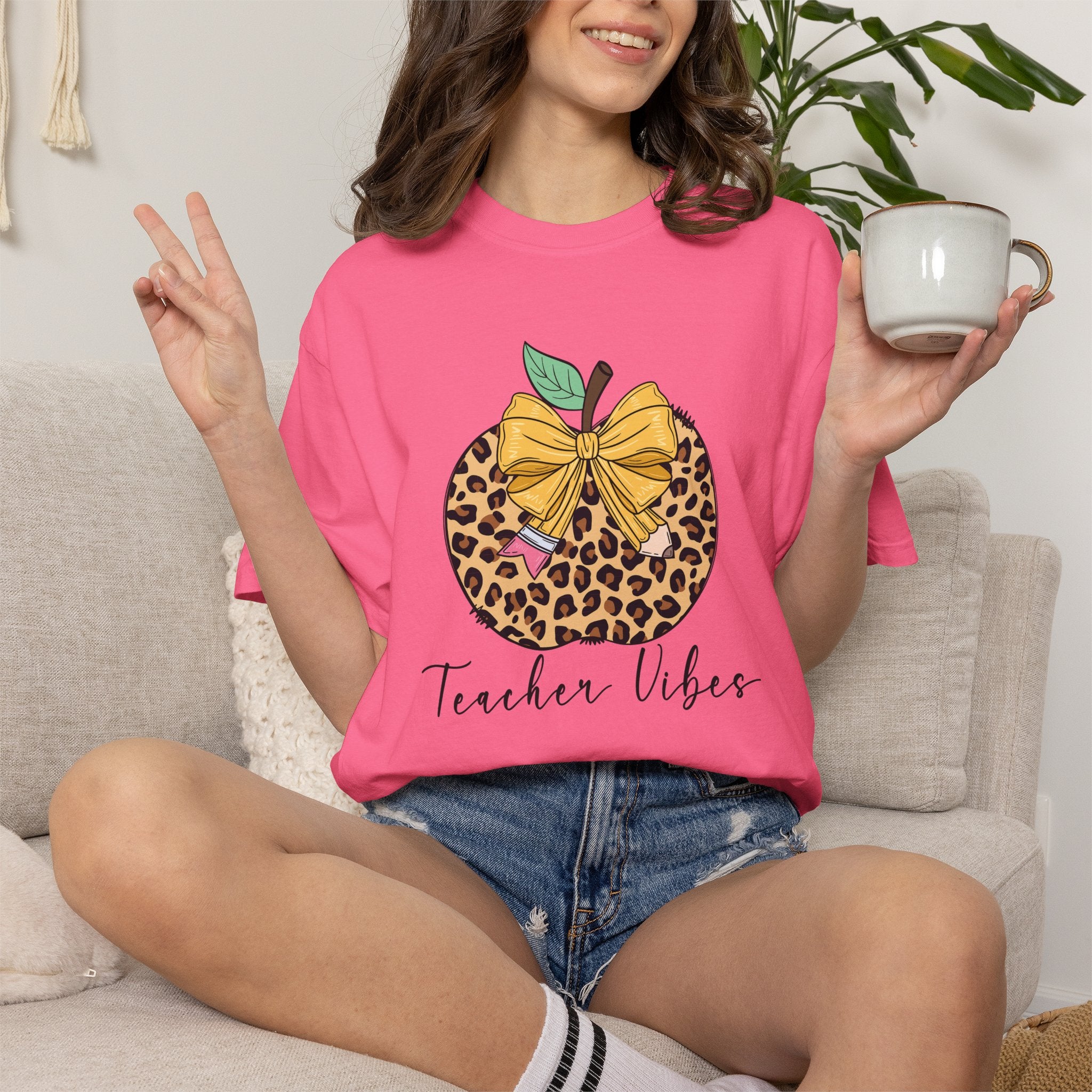 Teacher Vibes Leopard Pumpkin T-Shirt - Cute Fall Teacher Gift