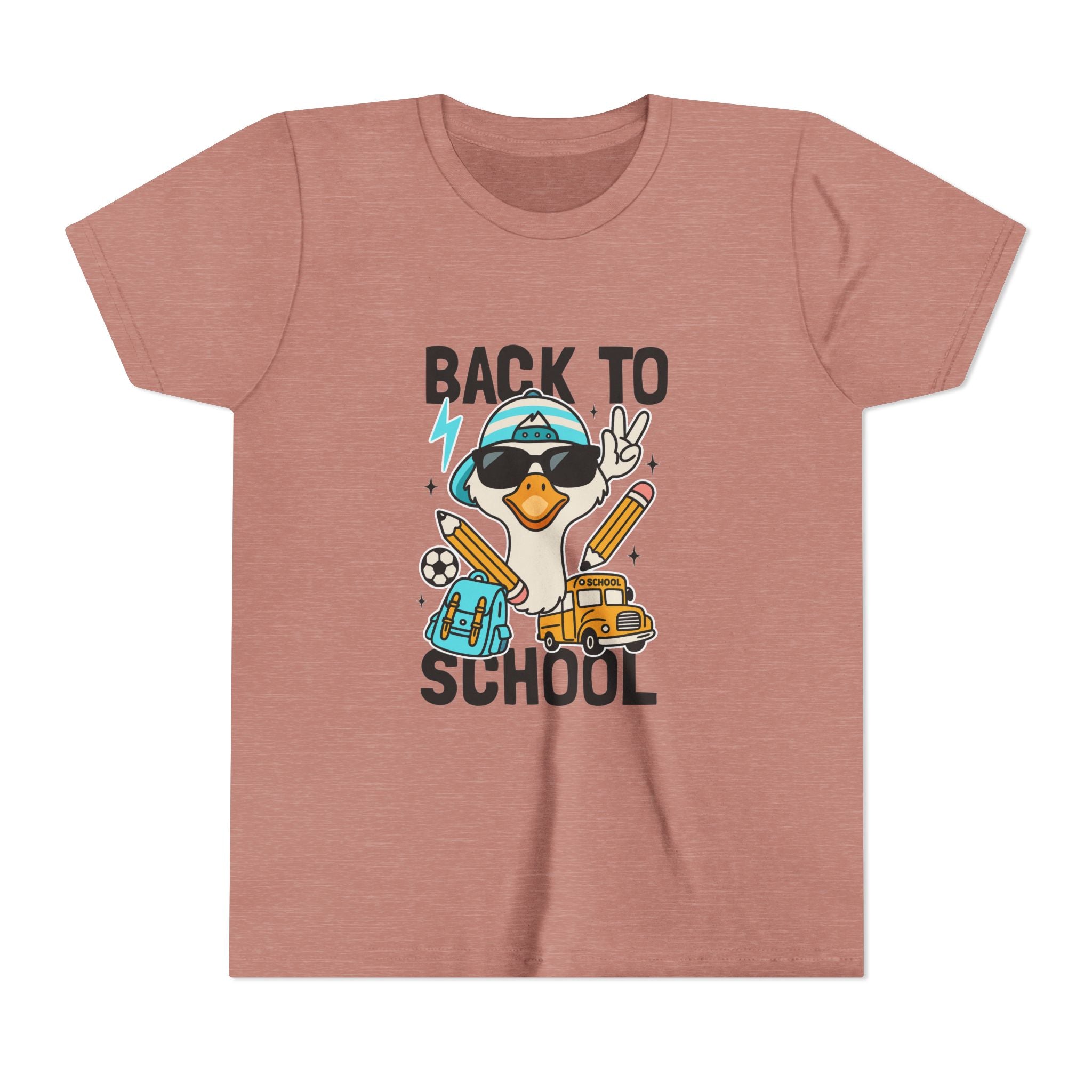Back to School Duck Youth Tee — Cute Kids School Shirt with Backpack, Bus & Pencil Design