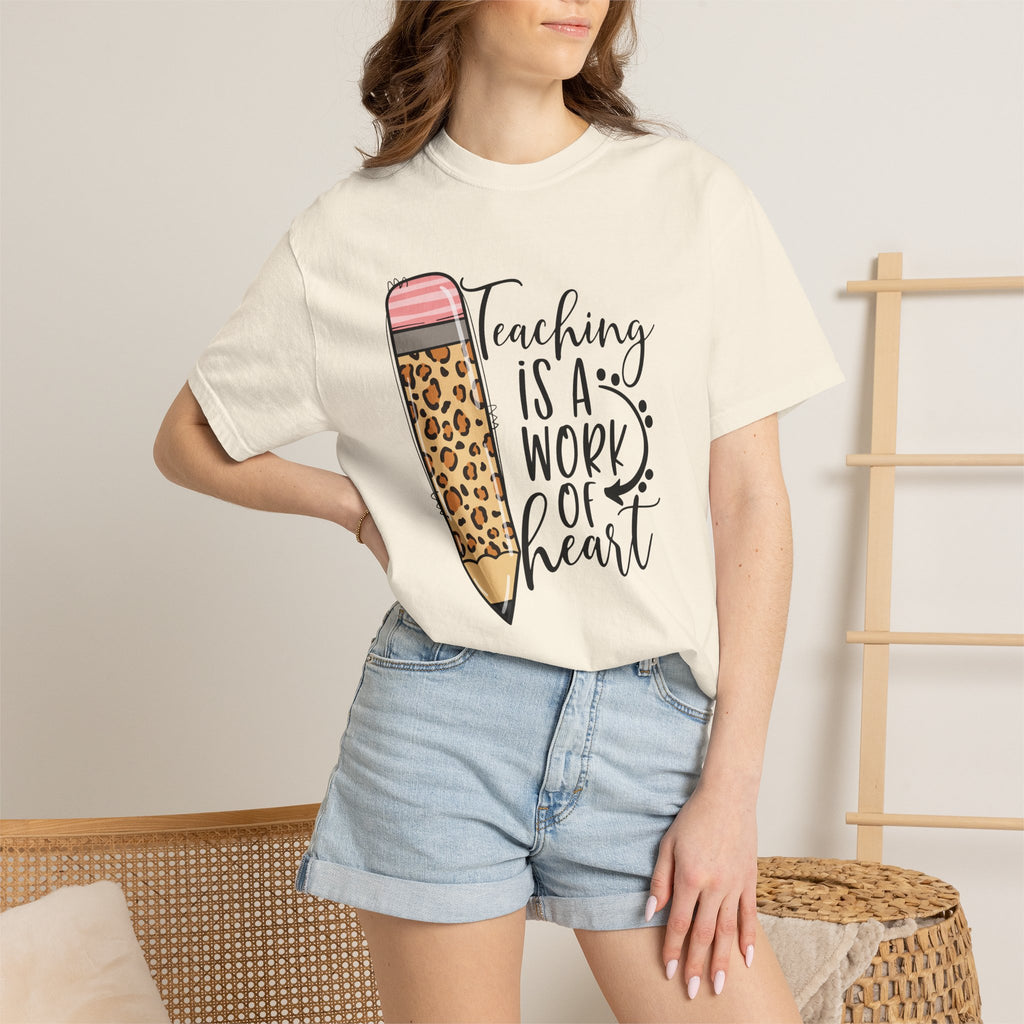 Teaching Is a Work of Heart Leopard Pencil T-Shirt — Teacher Appreciation Gift
