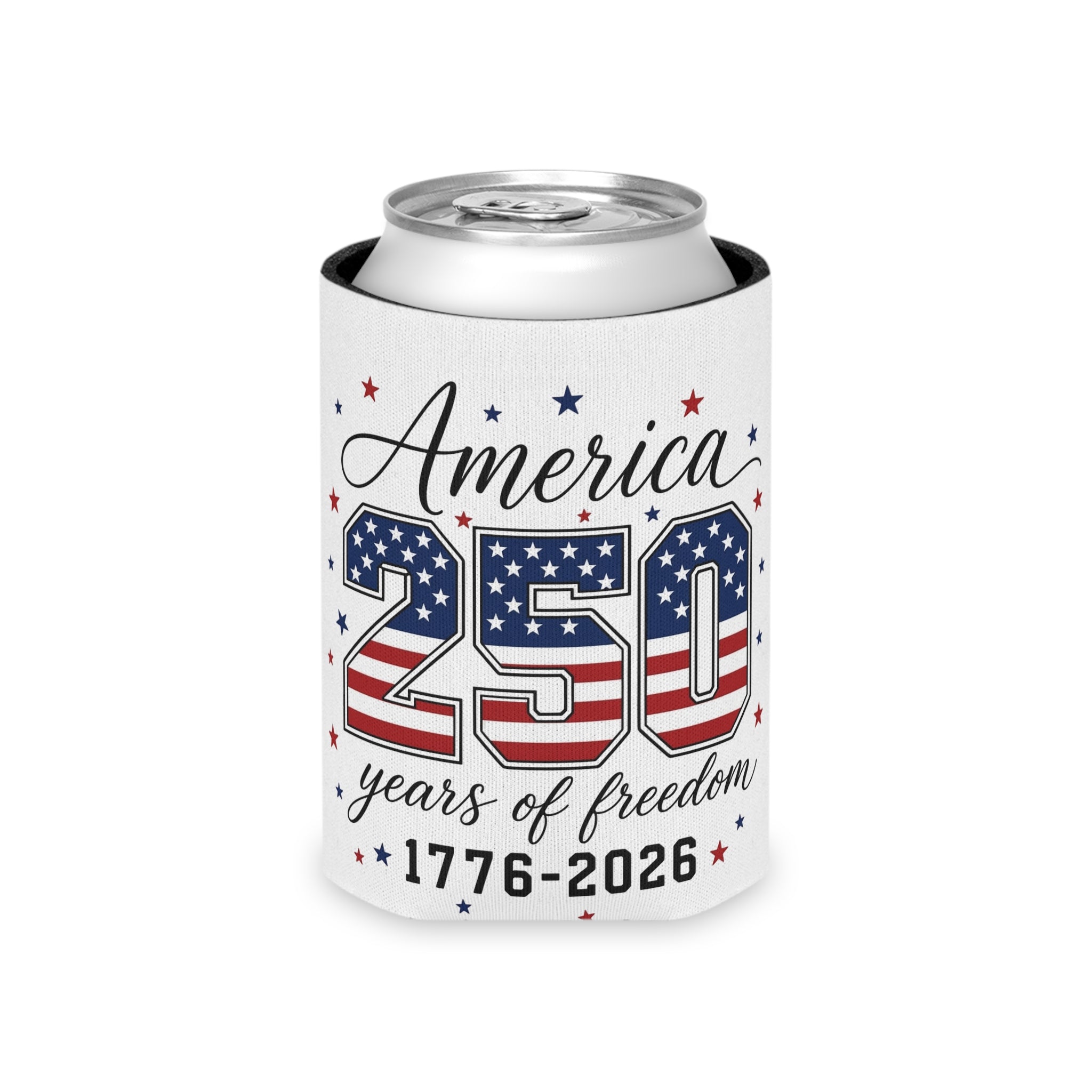 America 250 Can Cooler – 1776–2026 Stars & Stripes Beverage Koozie