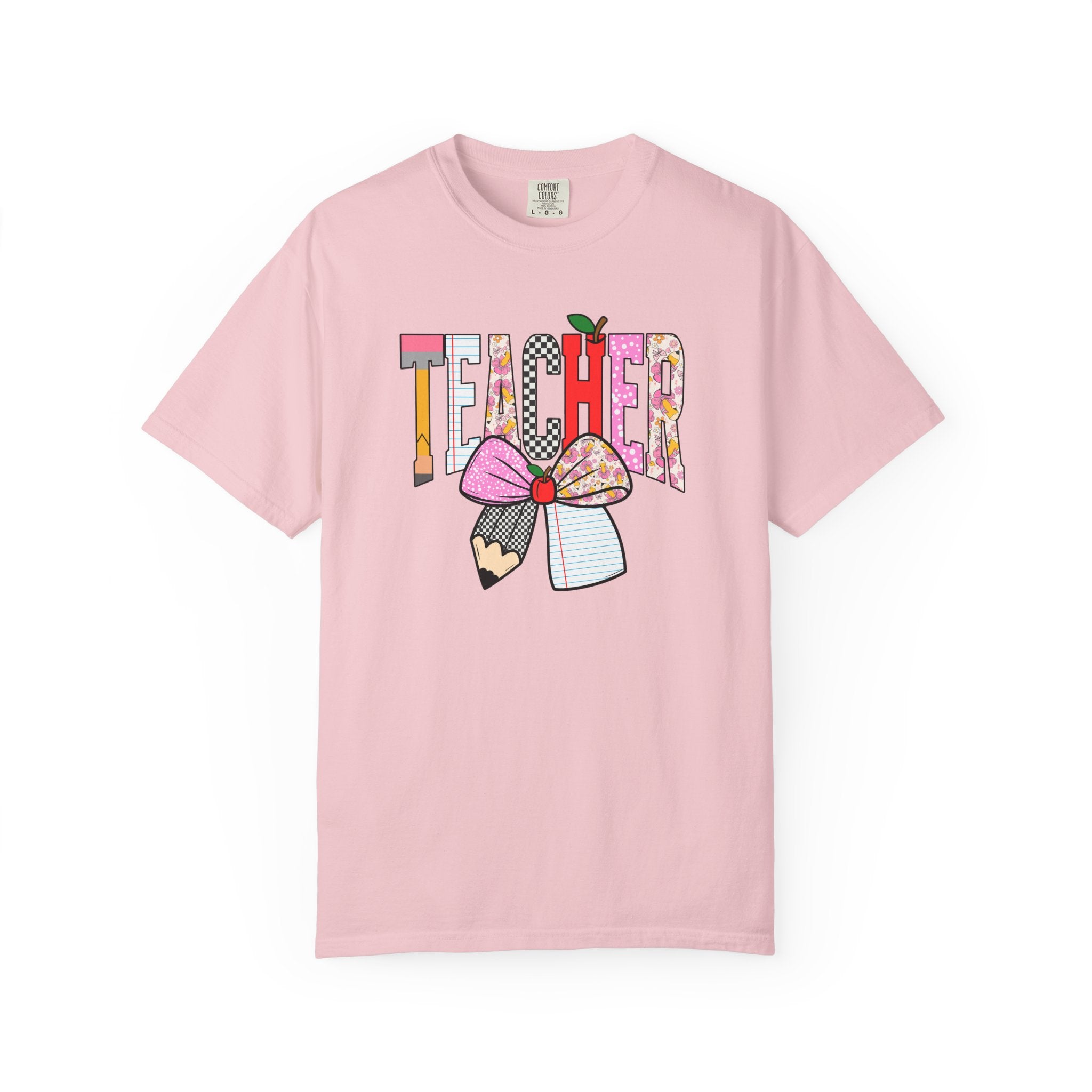 Teacher Graphic T-Shirt — Colorful Pencil & Bow Design
