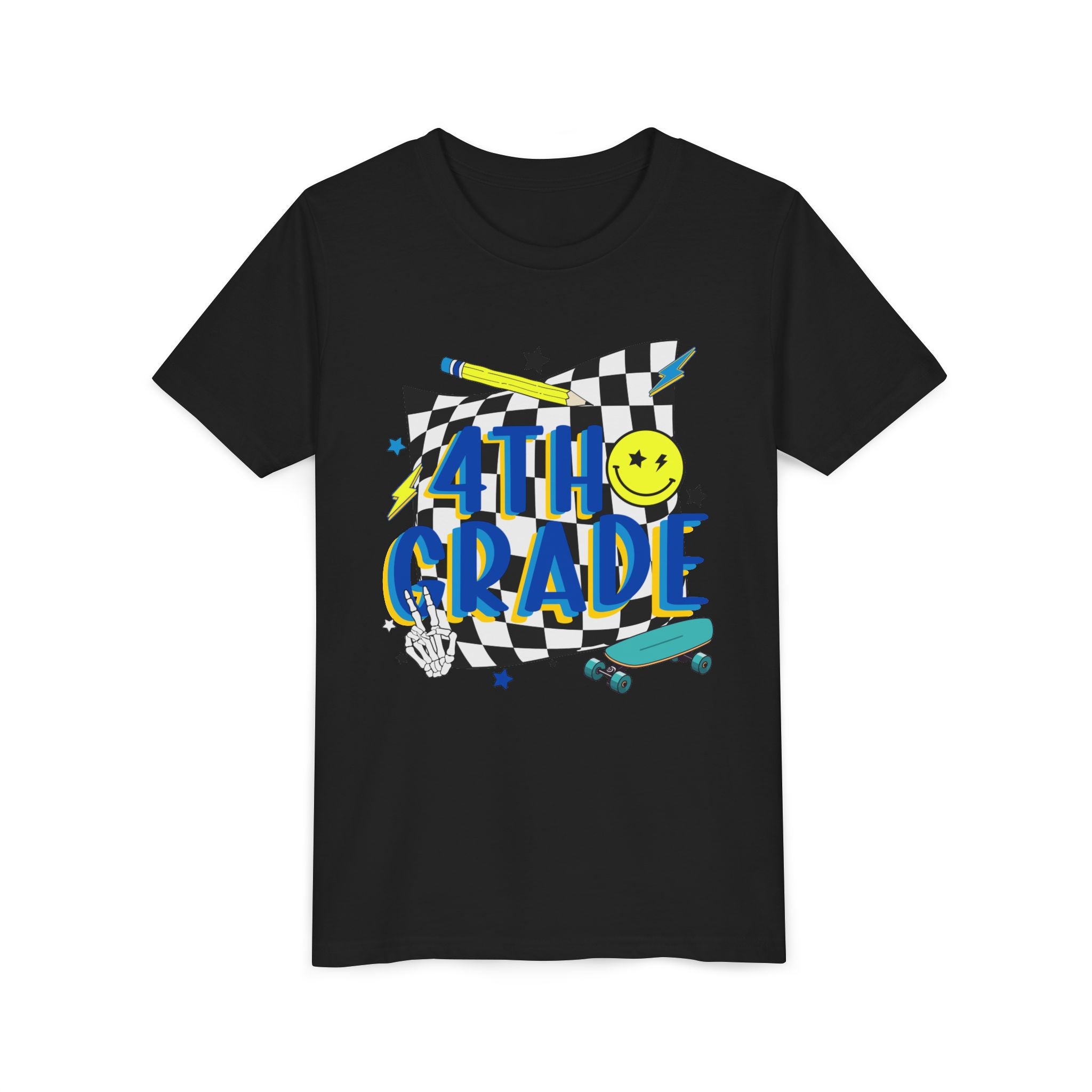 4th Grade Youth Tee — Retro Skateboard Smiley Back-to-School Shirt