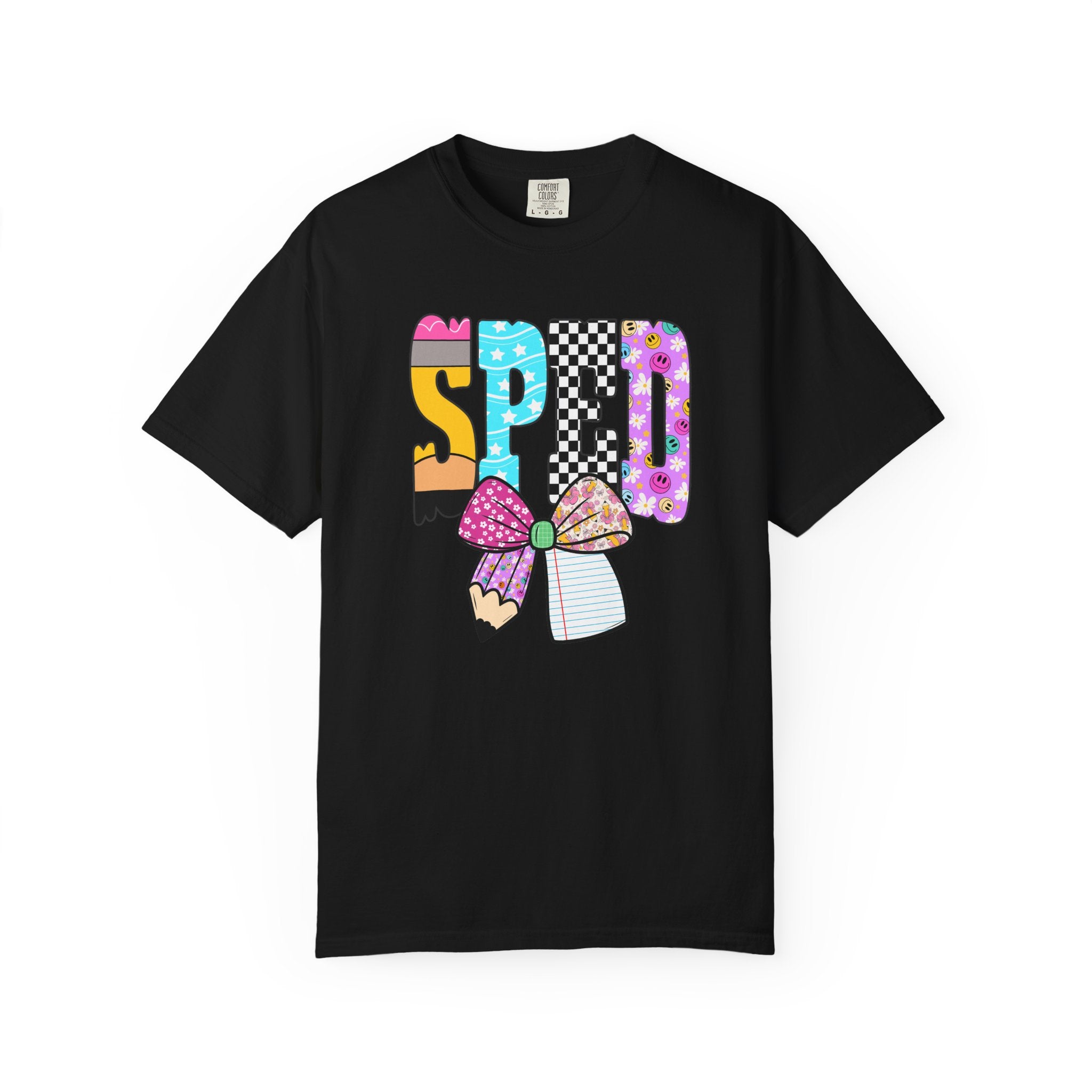 Spring Pencil Bow T-Shirt — Cute Colorful 'SPRING' Graphic Tee