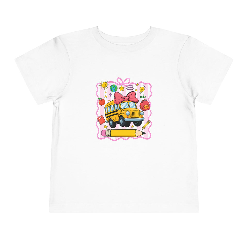 School Bus Kids Tee — Cute Back-to-School Toddler Shirt with Pencil & Apple Design