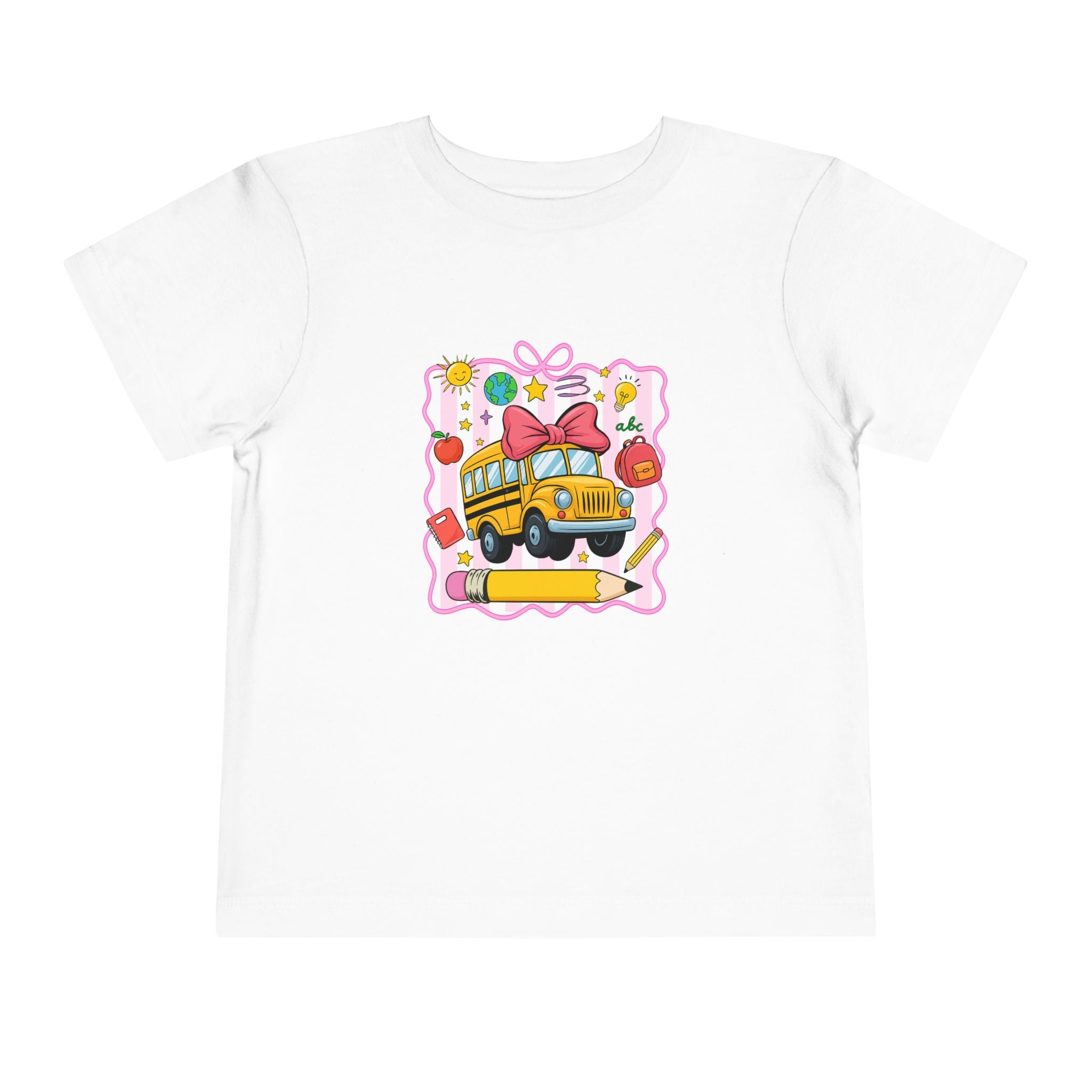 School Bus Kids Tee — Cute Back-to-School Toddler Shirt with Pencil & Apple Design
