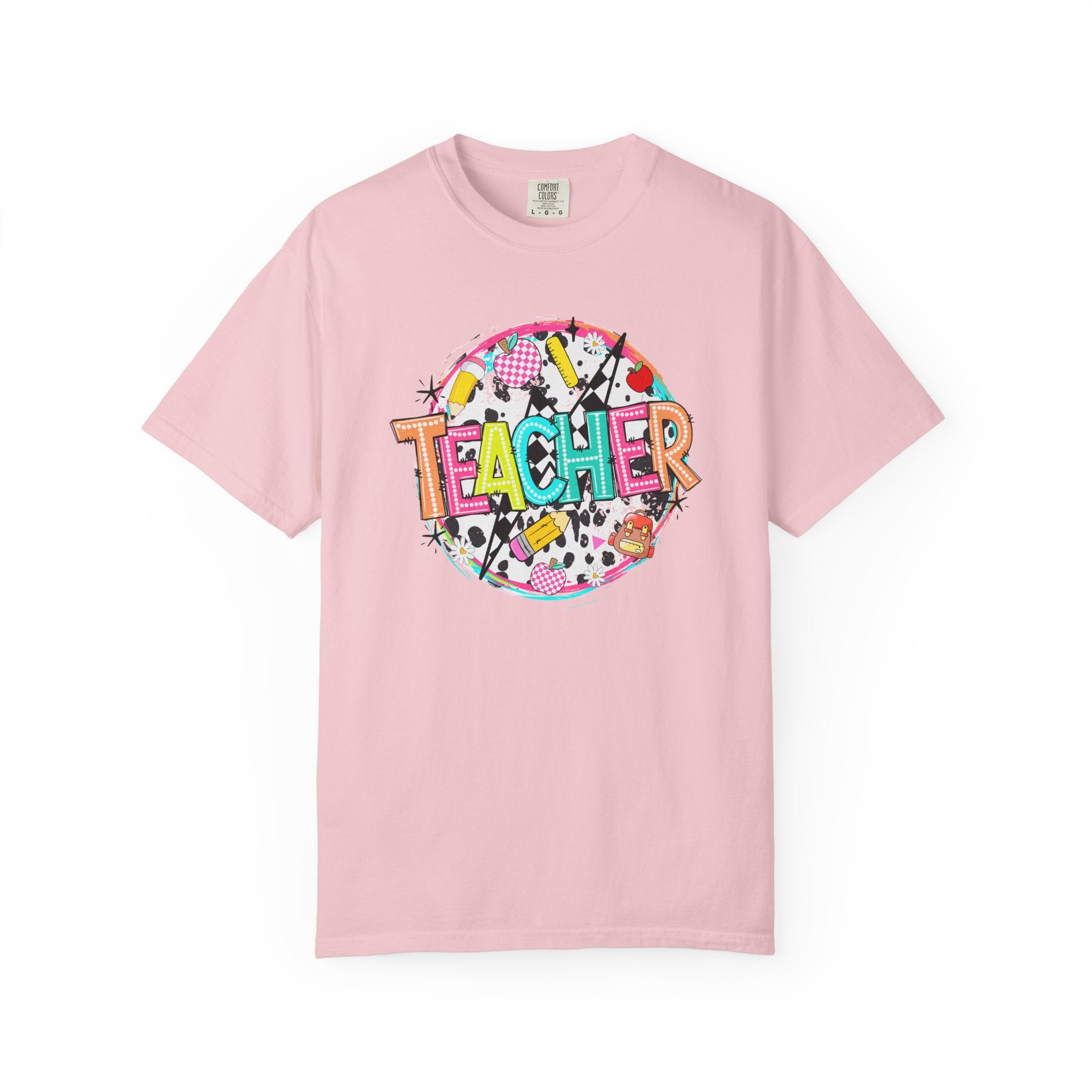 Teacher Graphic T-Shirt — Colorful School Supplies Design