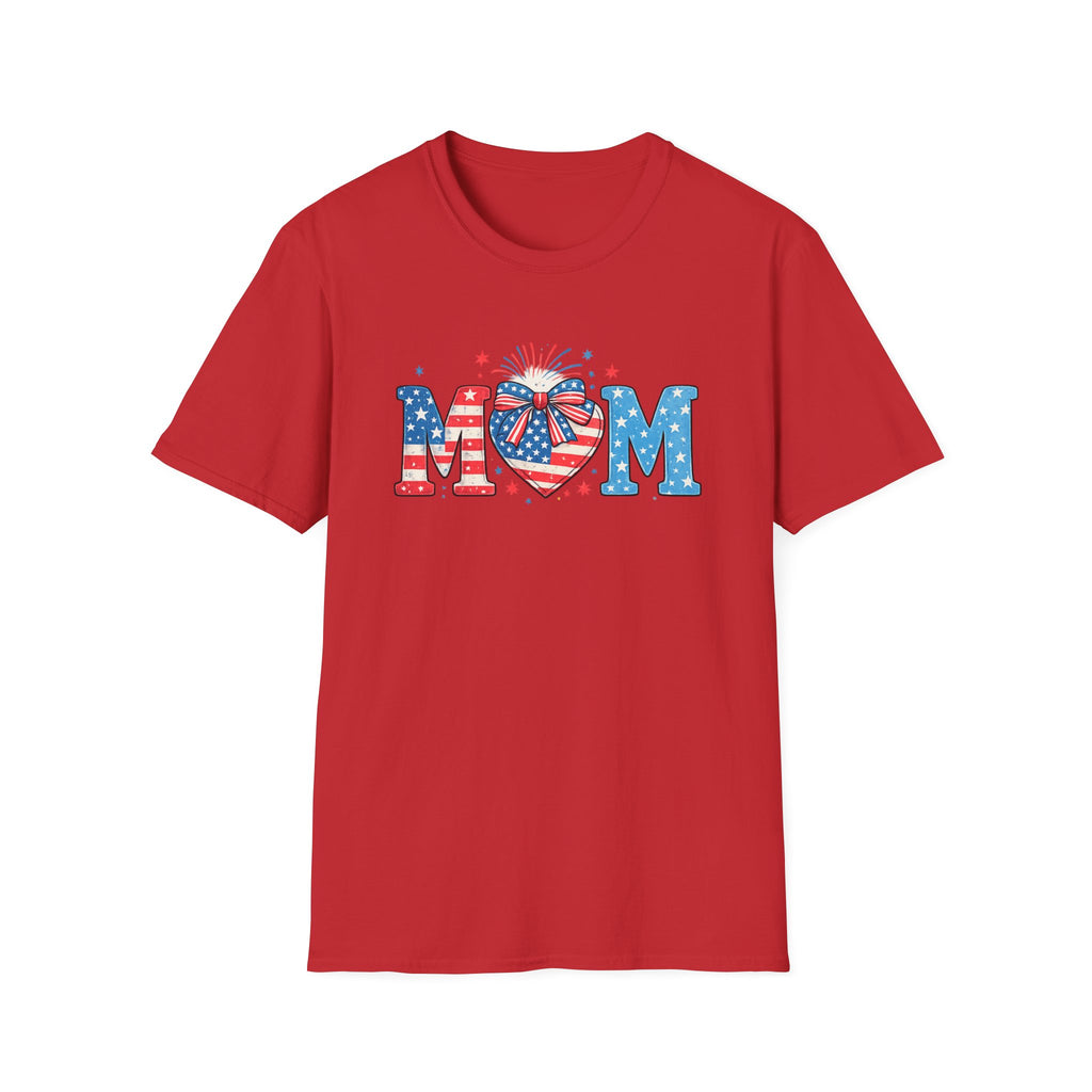 Patriotic MOM T-Shirt — Stars & Stripes Heart Design (Fourth of July / Mother's Day)