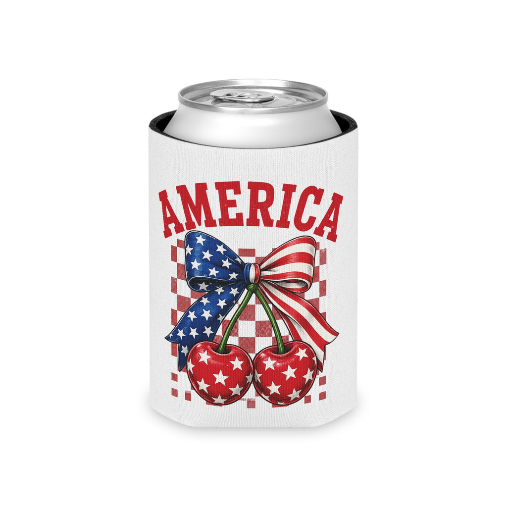 Patriotic Cherry Can Cooler — "America" Stars & Stripes Drink Cozy