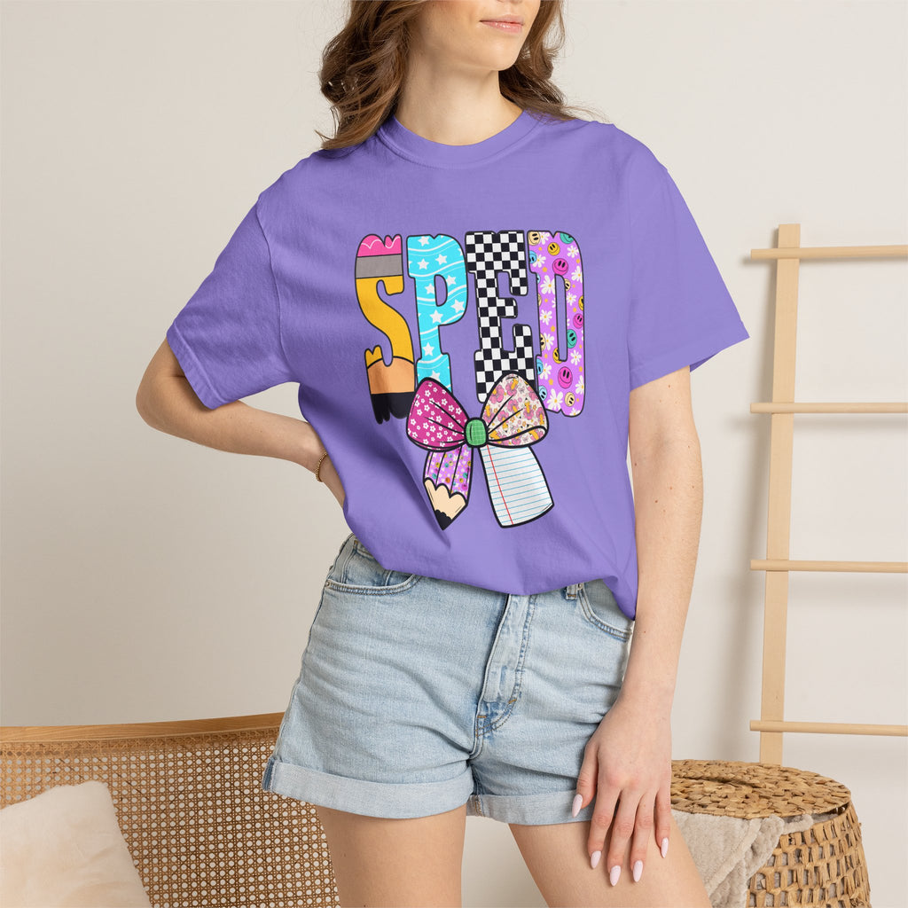 Spring Pencil Bow T-Shirt — Cute Colorful 'SPRING' Graphic Tee