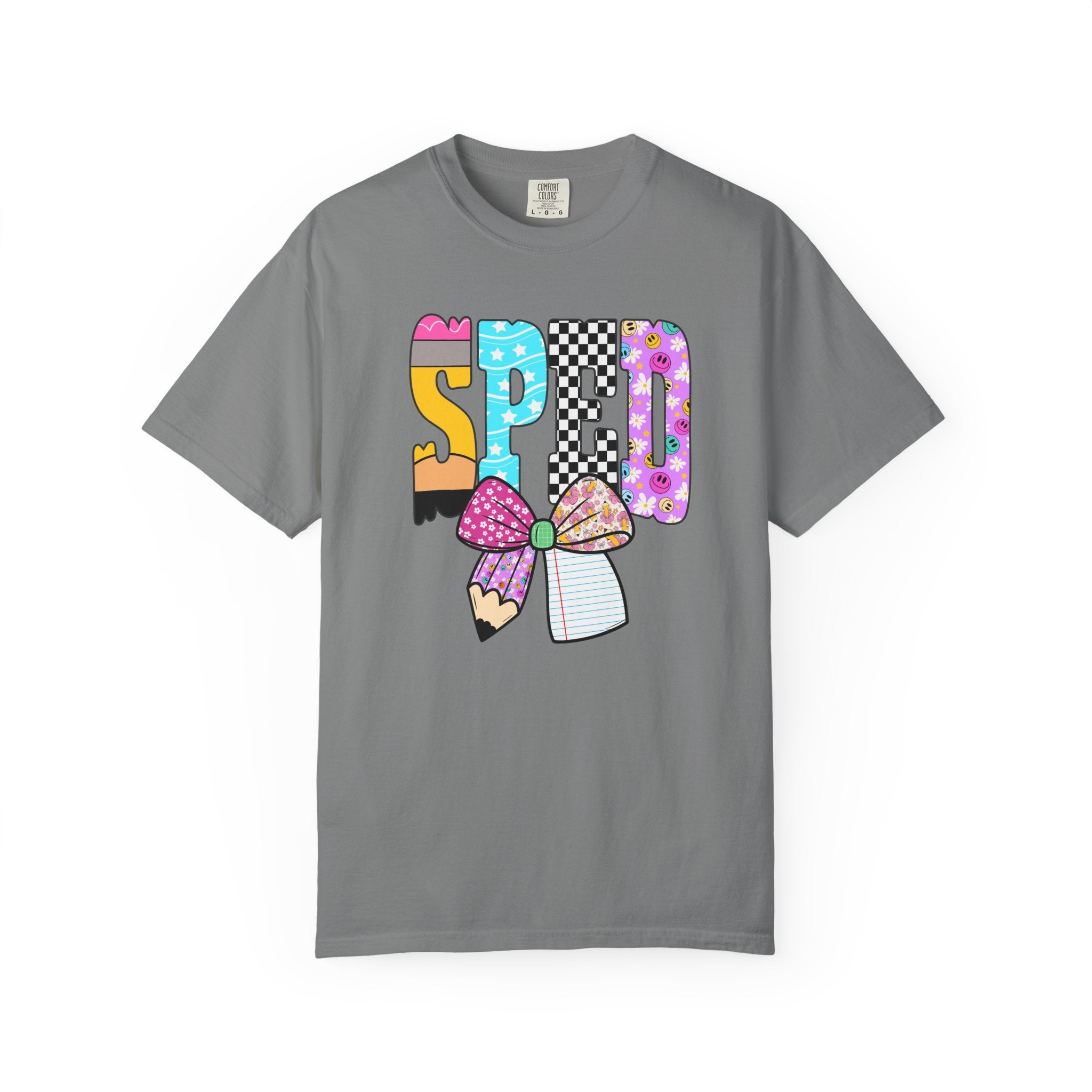 Spring Pencil Bow T-Shirt — Cute Colorful 'SPRING' Graphic Tee