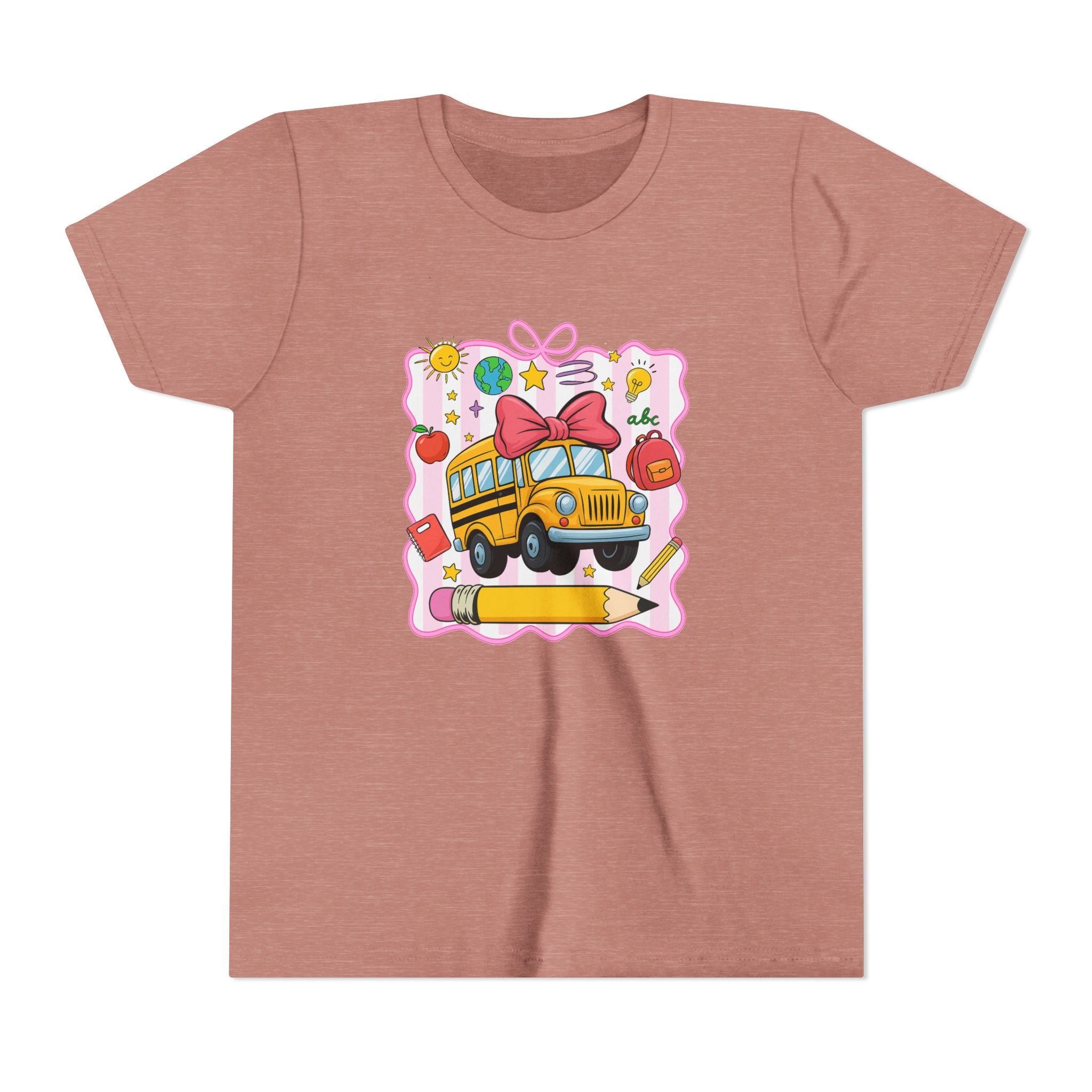Youth Tee — Cute School Bus Back to School Kids Shirt (Pencil, Apple, Sun)