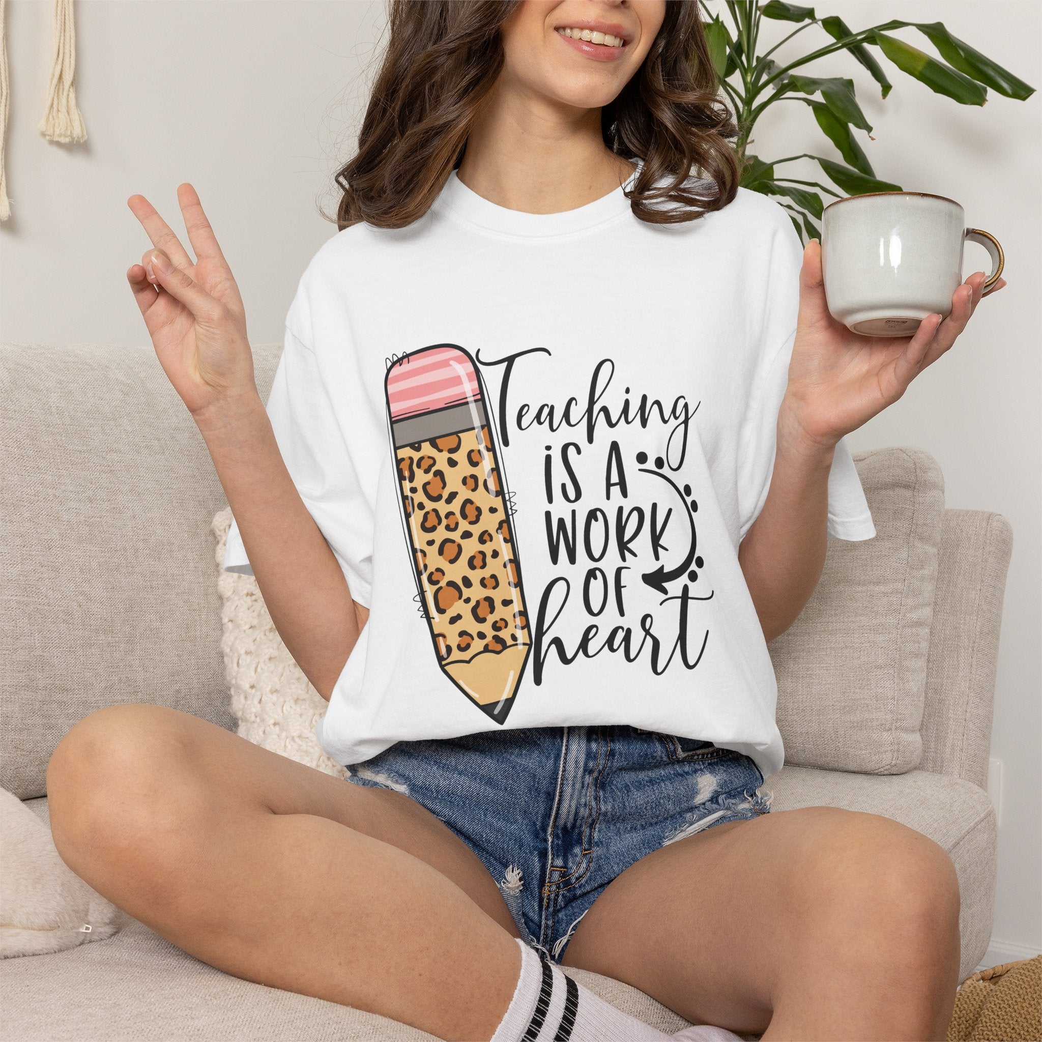 Teaching Is a Work of Heart Leopard Pencil T-Shirt — Teacher Appreciation Gift