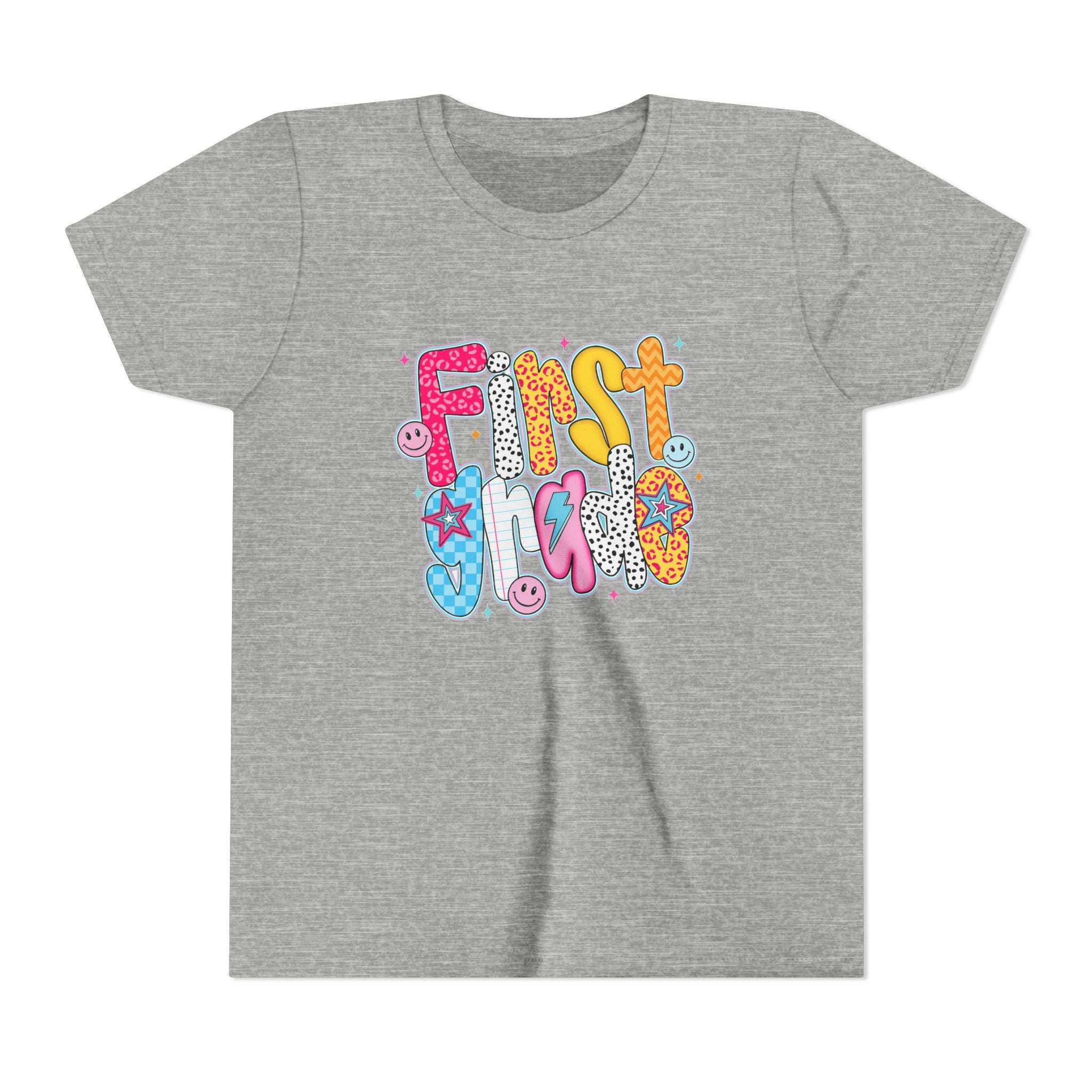 First Grade Youth Tee — Colorful Back-to-School Graphic Shirt