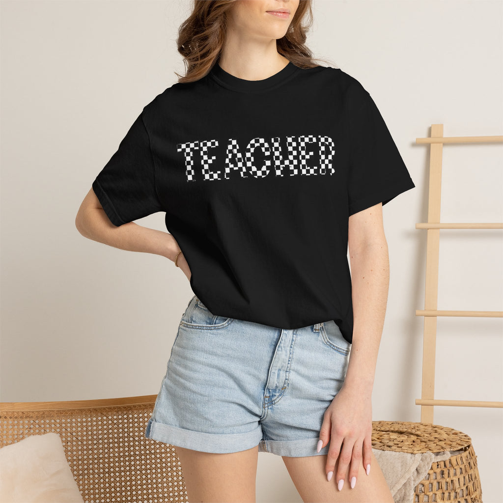 Teacher Checkerboard Graphic Tee — Fun Back-to-School Gift for Educators