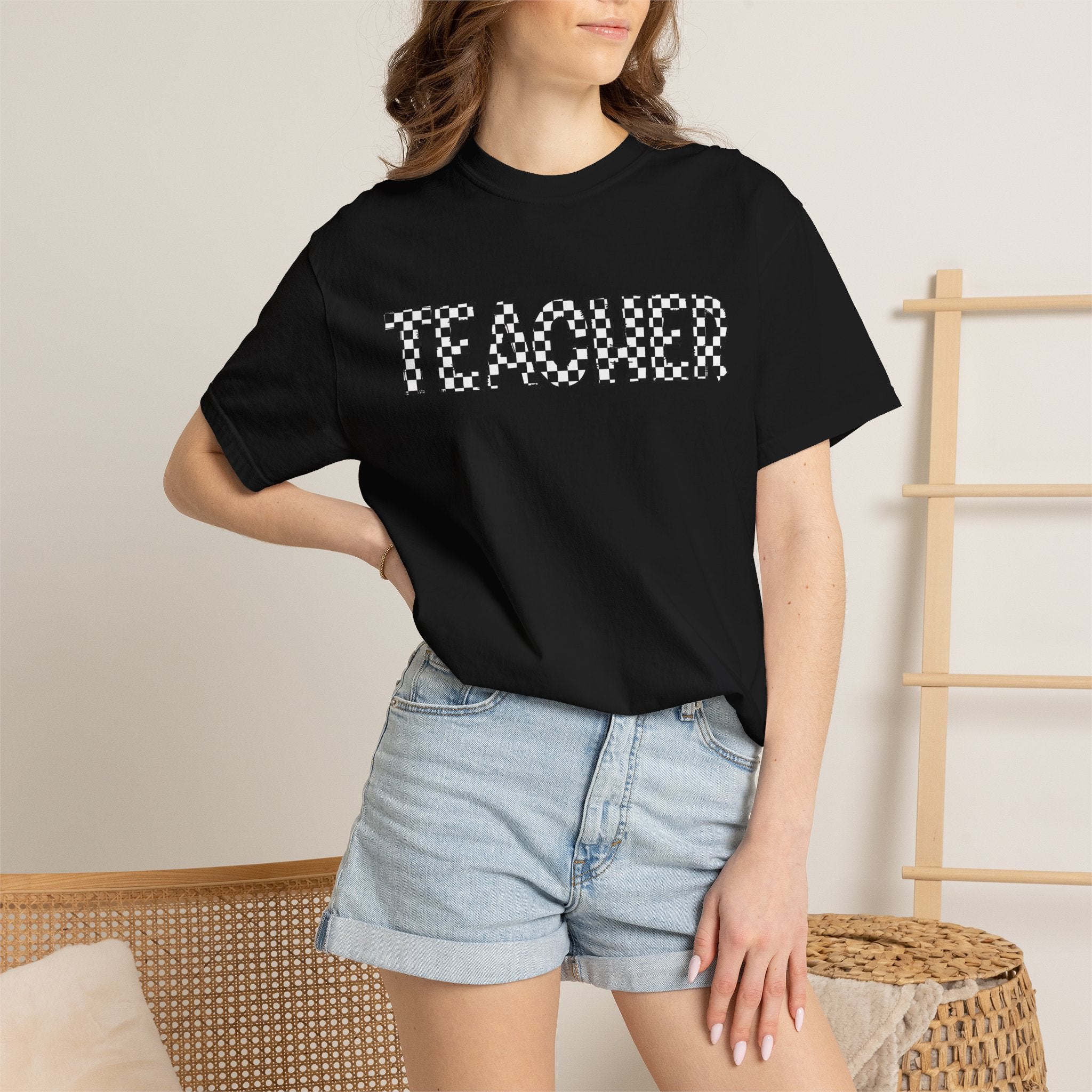 Teacher Checkerboard Graphic Tee — Fun Back-to-School Gift for Educators