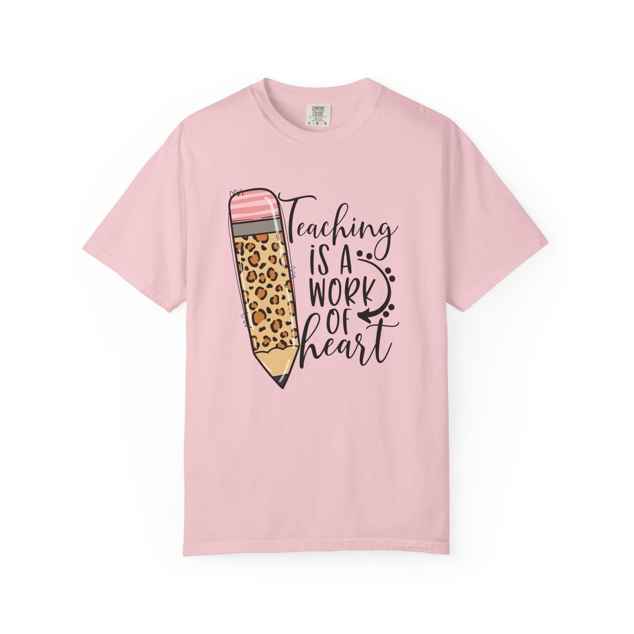 Teaching Is a Work of Heart Leopard Pencil T-Shirt — Teacher Appreciation Gift