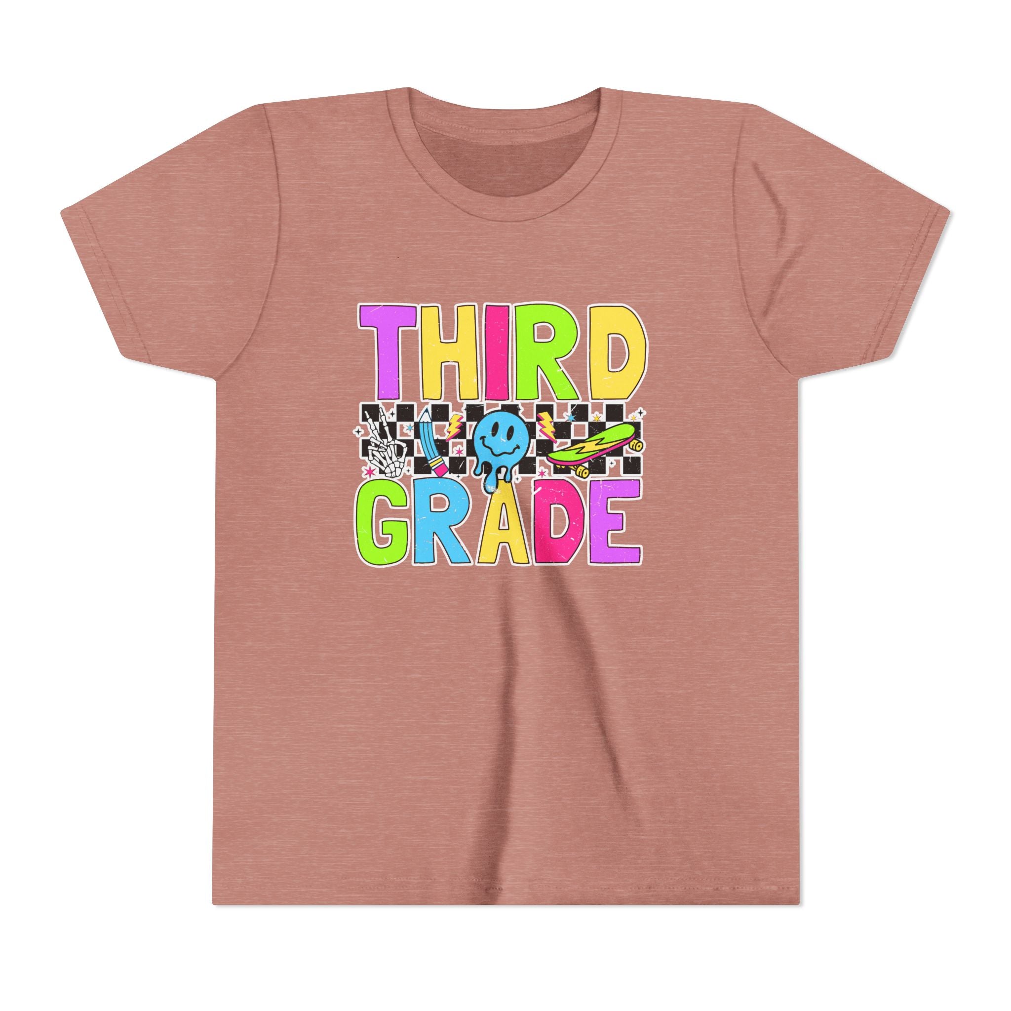 Third Grade Youth T‑Shirt — Colorful Checkerboard Smileback School Tee