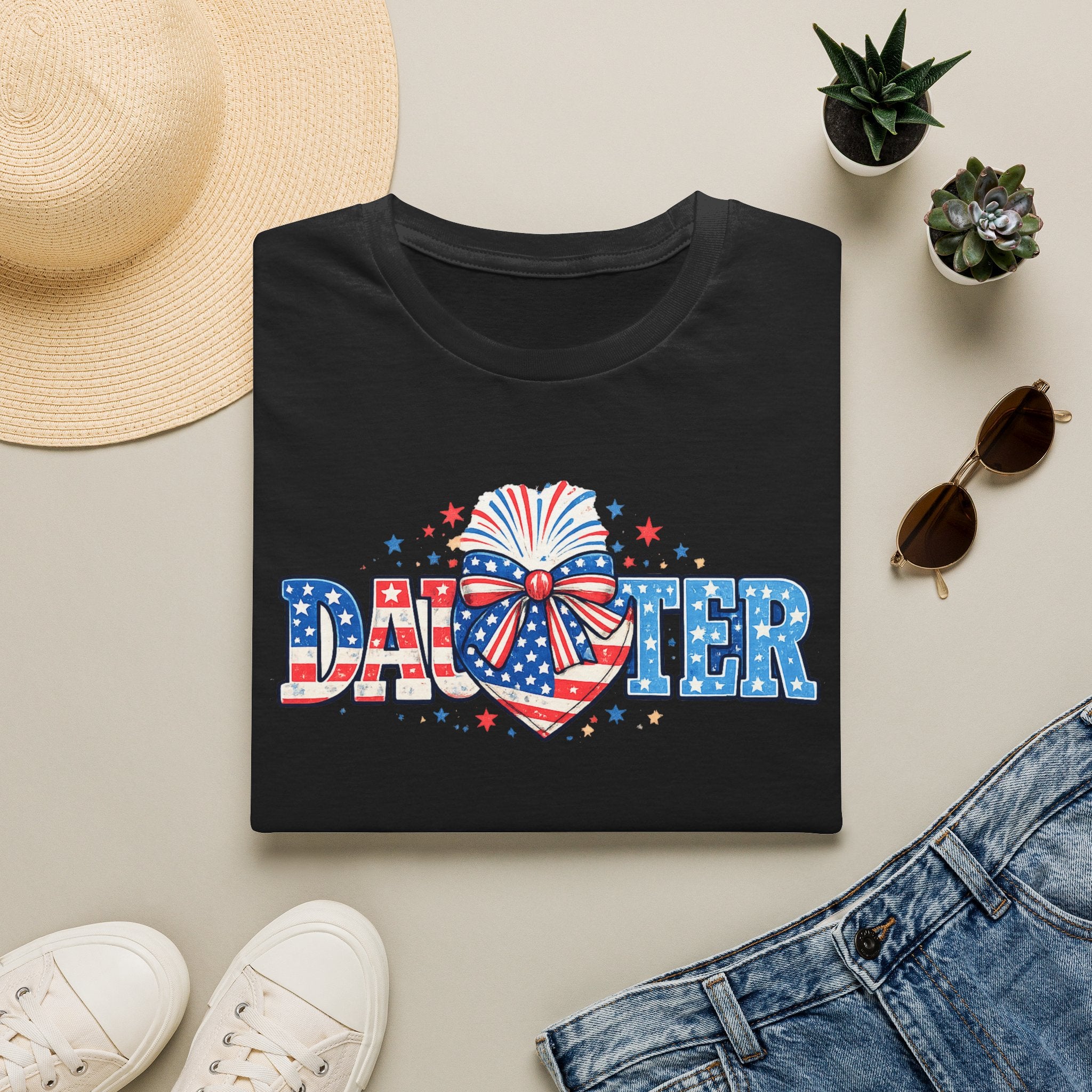 Daughter Patriotic Tee — USA Flag Heart Fireworks Design