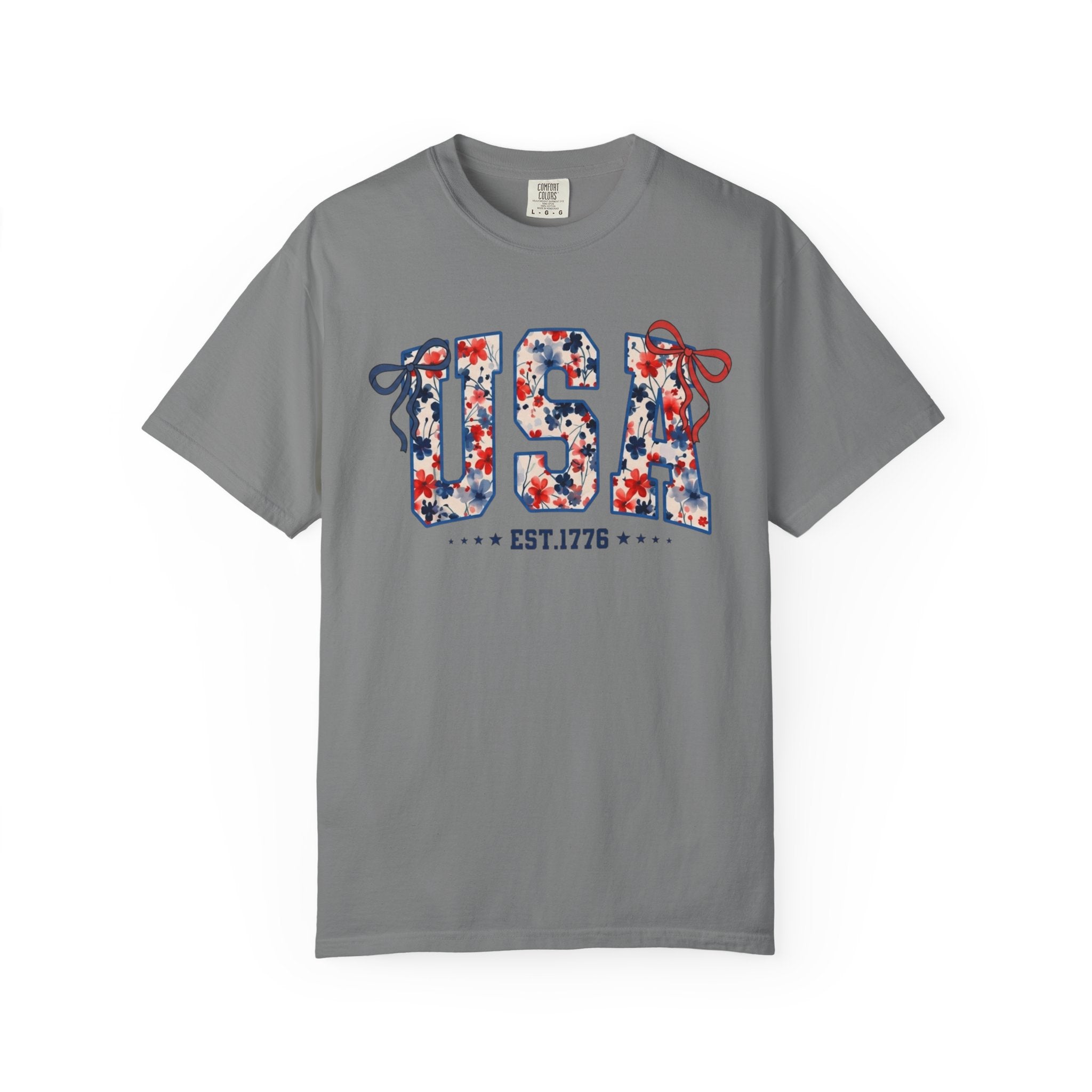 USA Floral Graphic T-Shirt — EST.1776 Patriotic Fourth of July Tee
