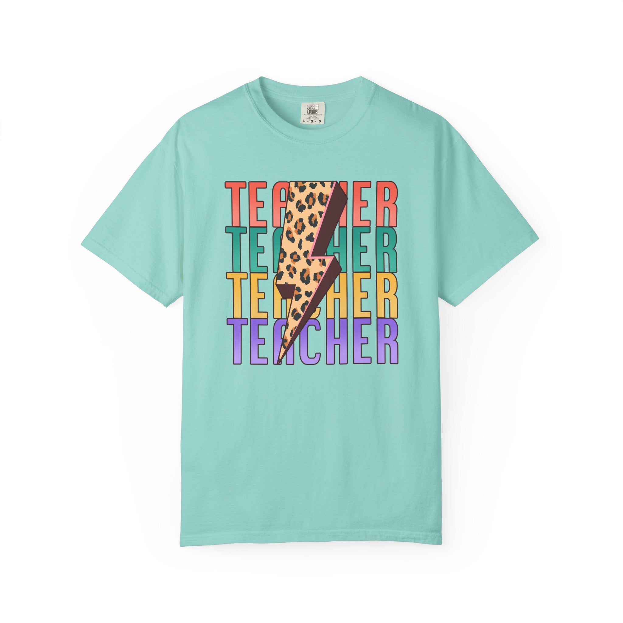 Teacher Lightning Bolt Leopard Print T‑Shirt — Colorful Retro Teacher Tee