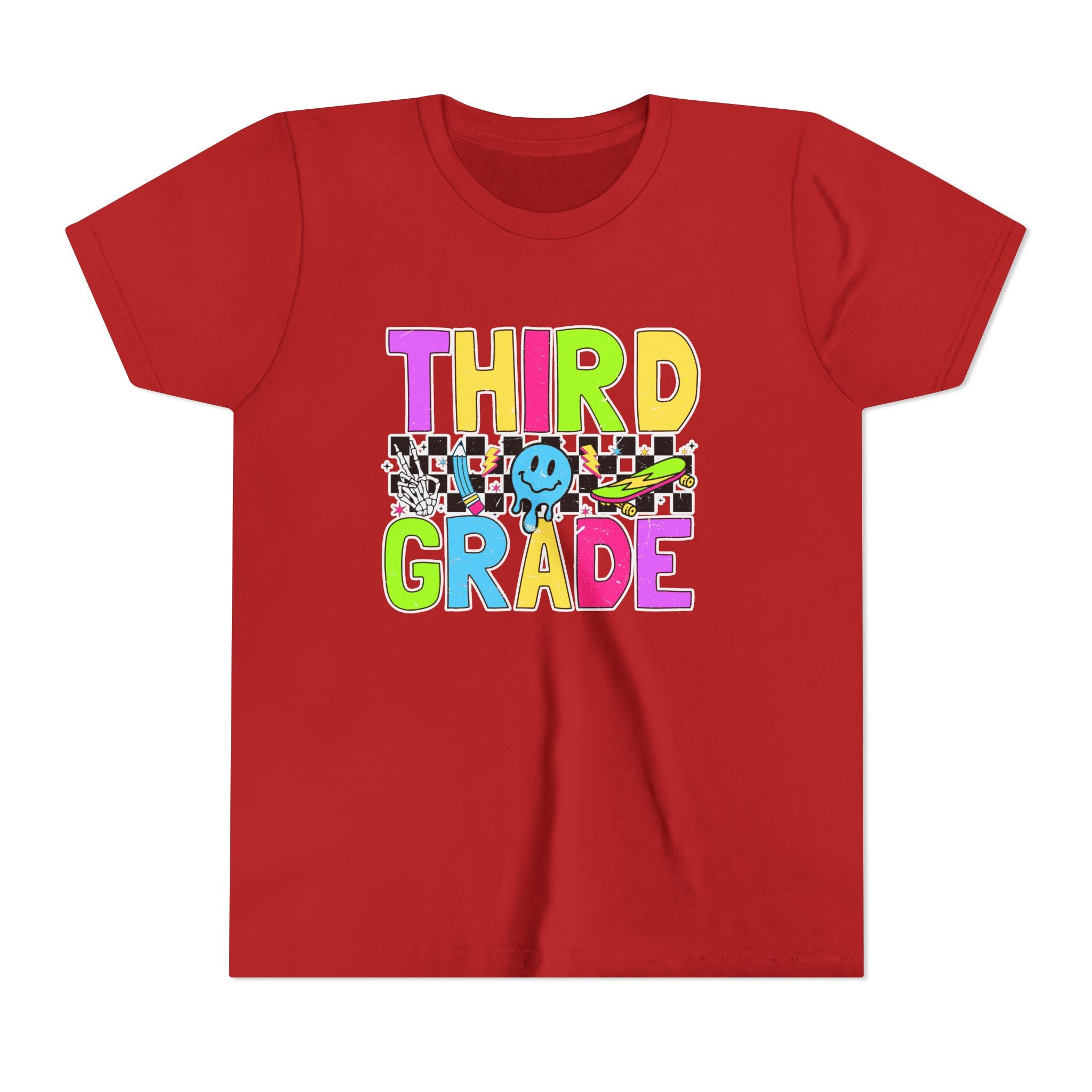 Third Grade Youth T‑Shirt — Colorful Checkerboard Smileback School Tee