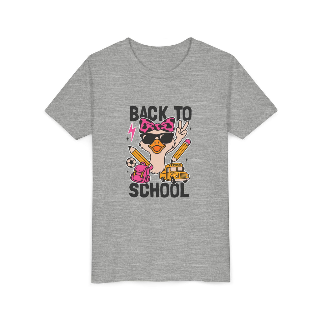 Back to School Kids Tee — Cute Duck with Backpack & School Supplies