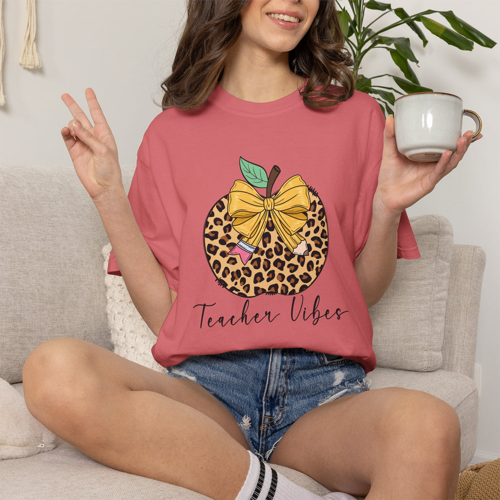Teacher Vibes Leopard Pumpkin T-Shirt - Cute Fall Teacher Gift