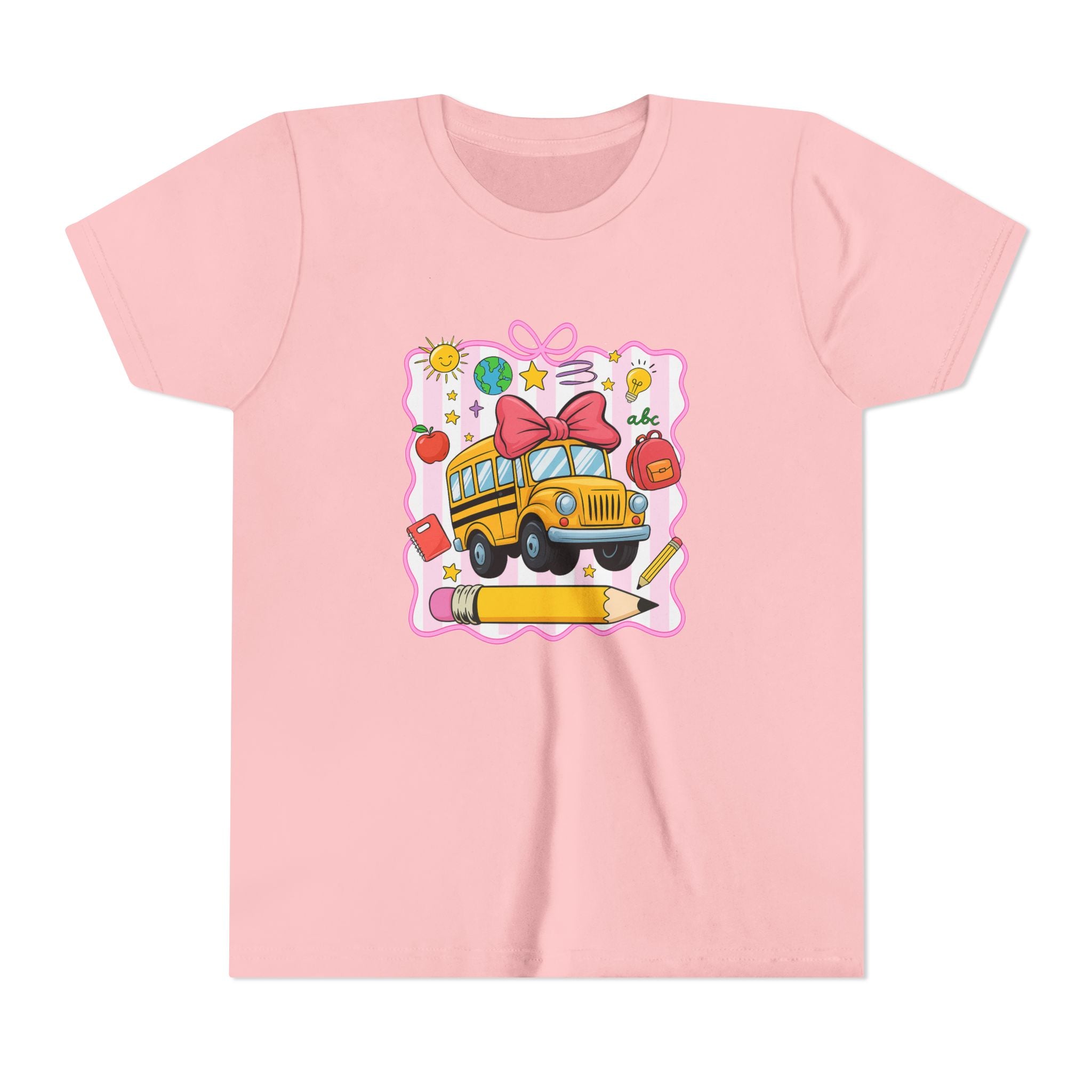 Youth Tee — Cute School Bus Back to School Kids Shirt (Pencil, Apple, Sun)