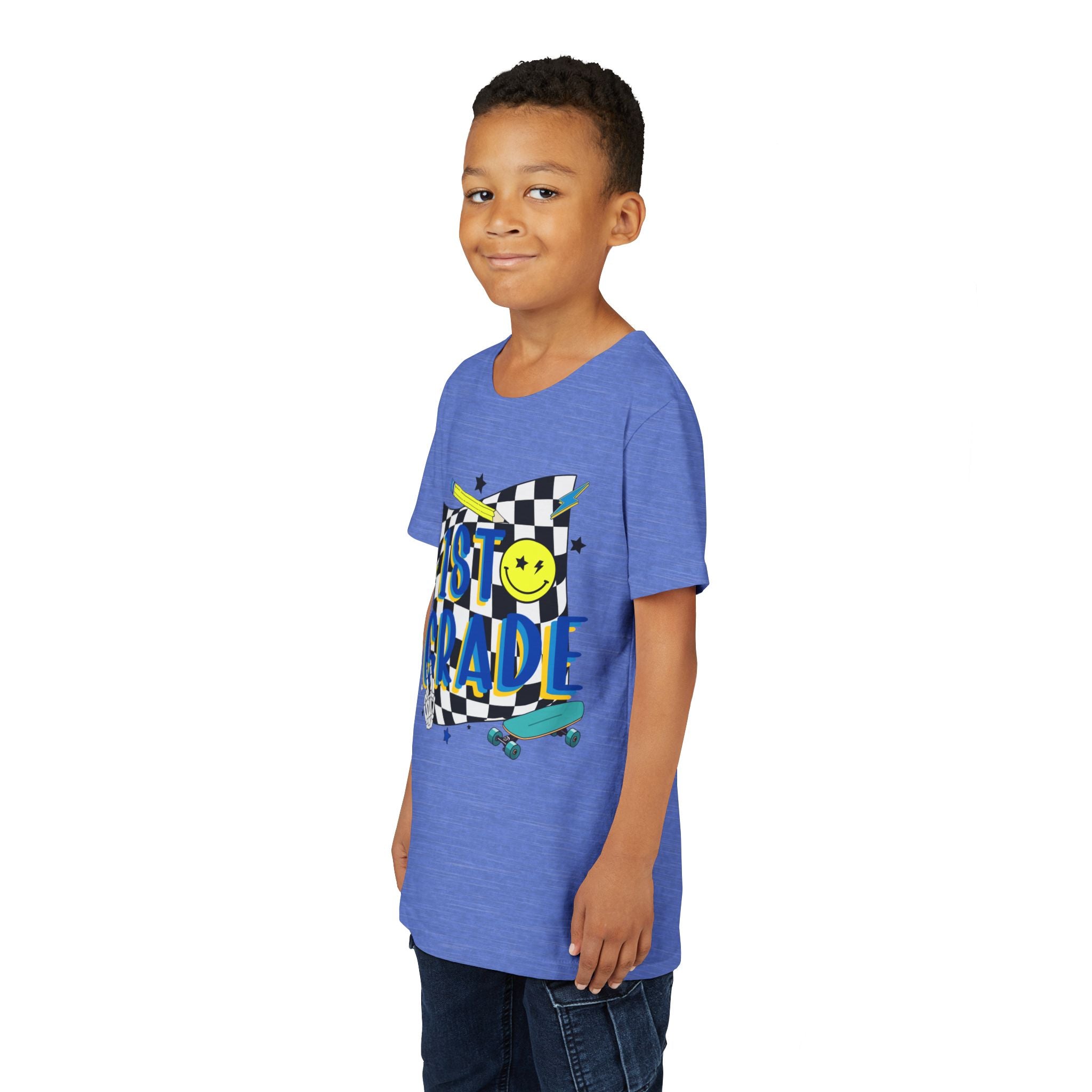 1st Grade Youth T‑Shirt - Colorful Skateboard Back-to-School Tee