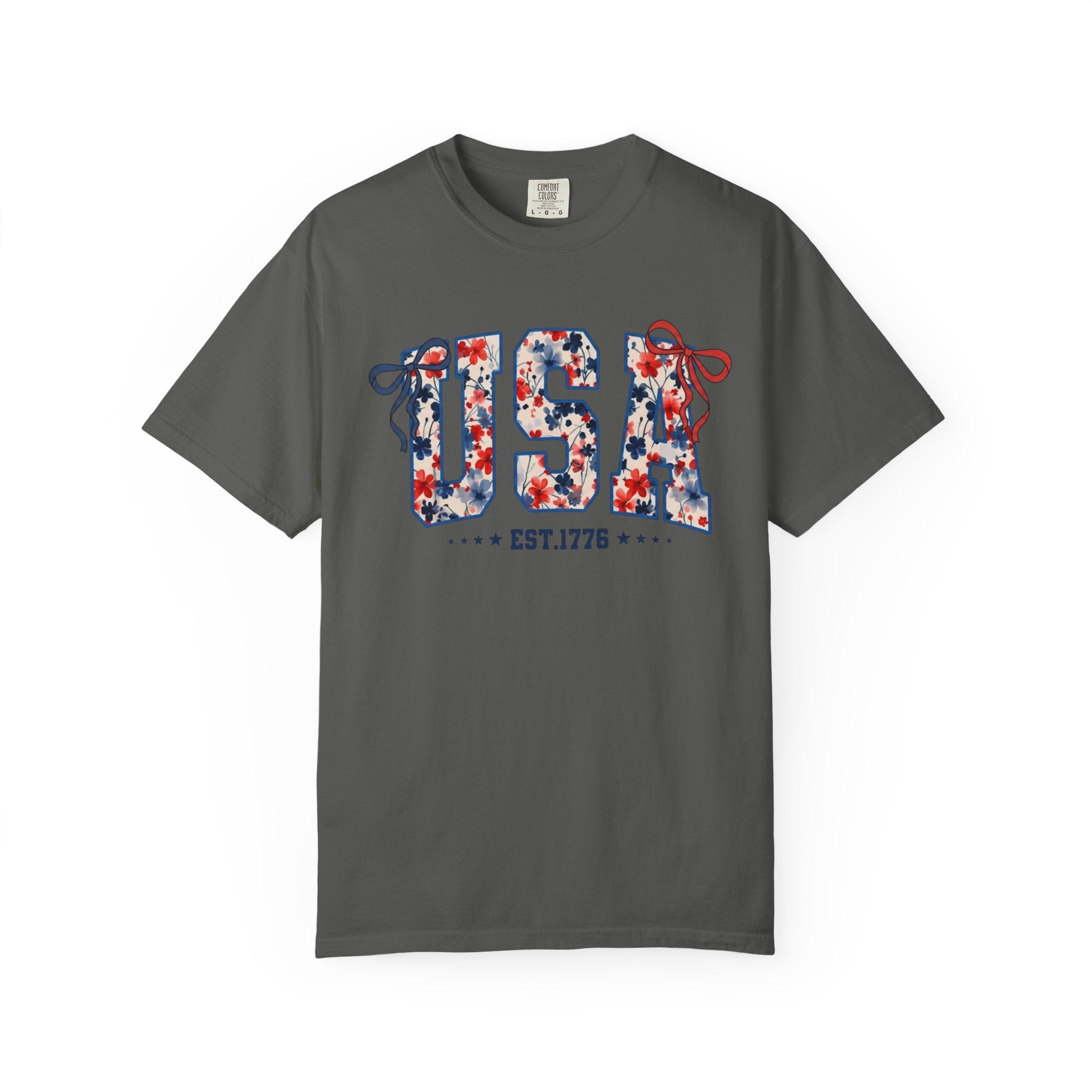 USA Floral Graphic T-Shirt — EST.1776 Patriotic Fourth of July Tee