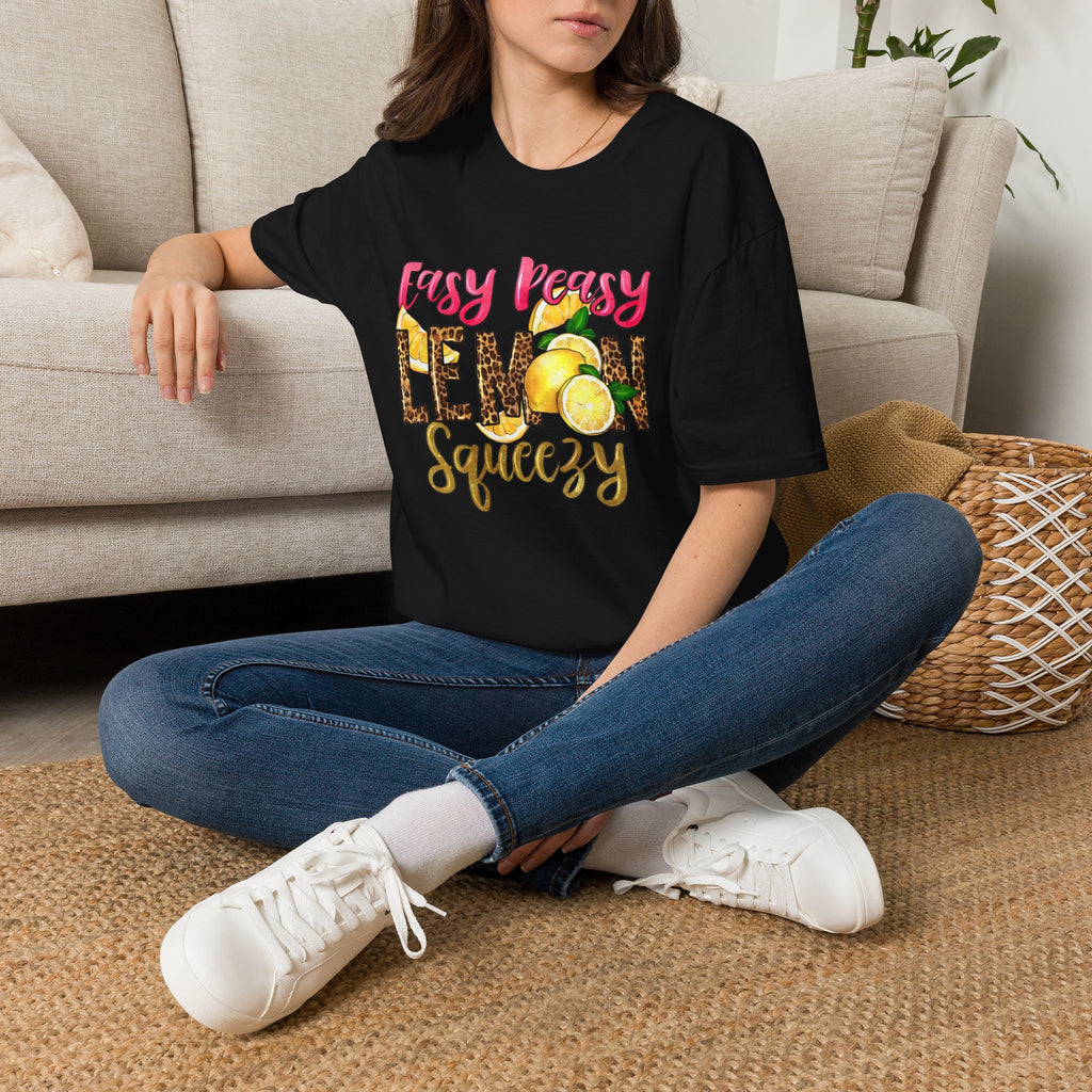 Easy Peasy Lemon Squeezy T-Shirt — Cute Lemon Graphic Tee with Leopard Print Accents