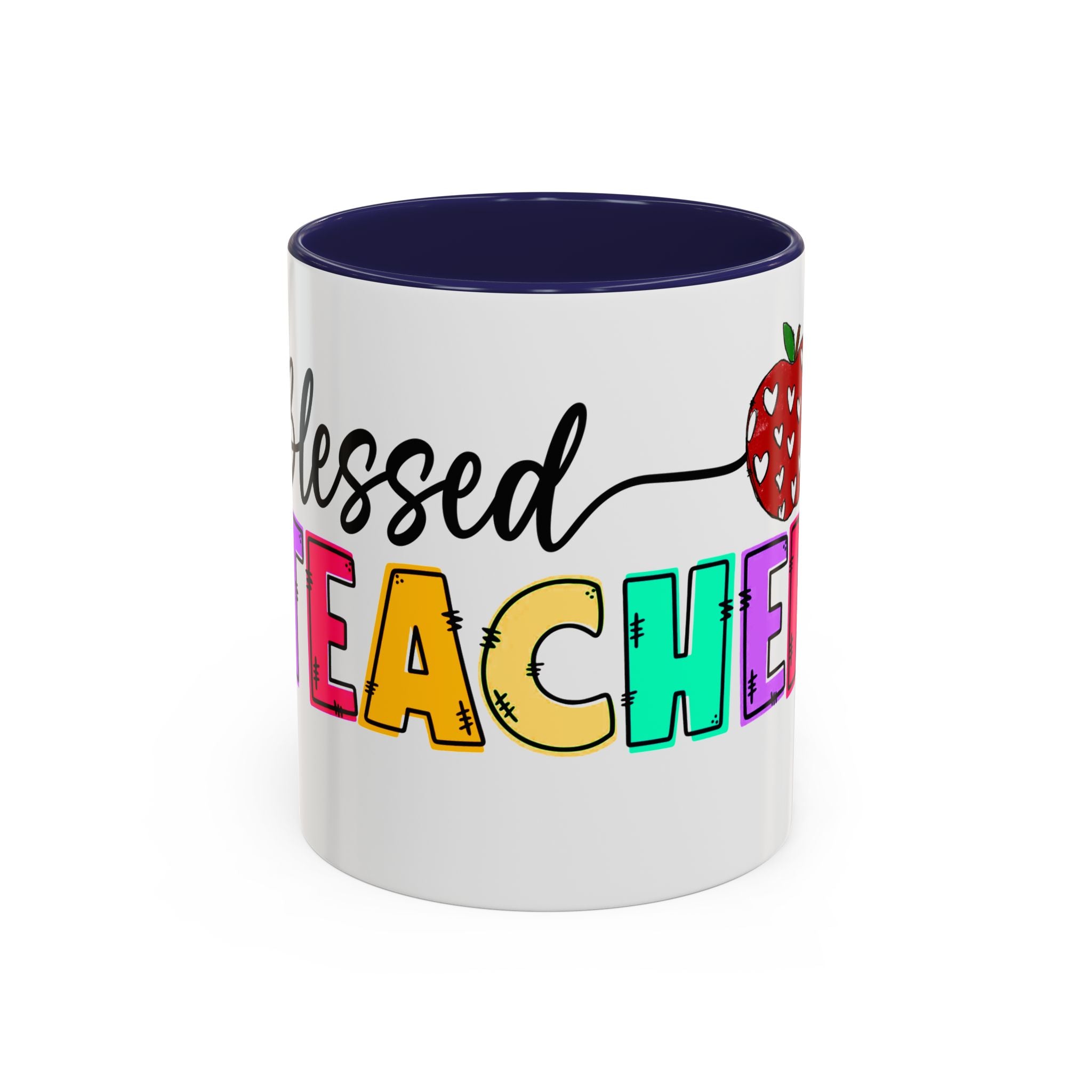 Blessed Teacher Accent Coffee Mug – Colorful Apple Design (11/15oz)
