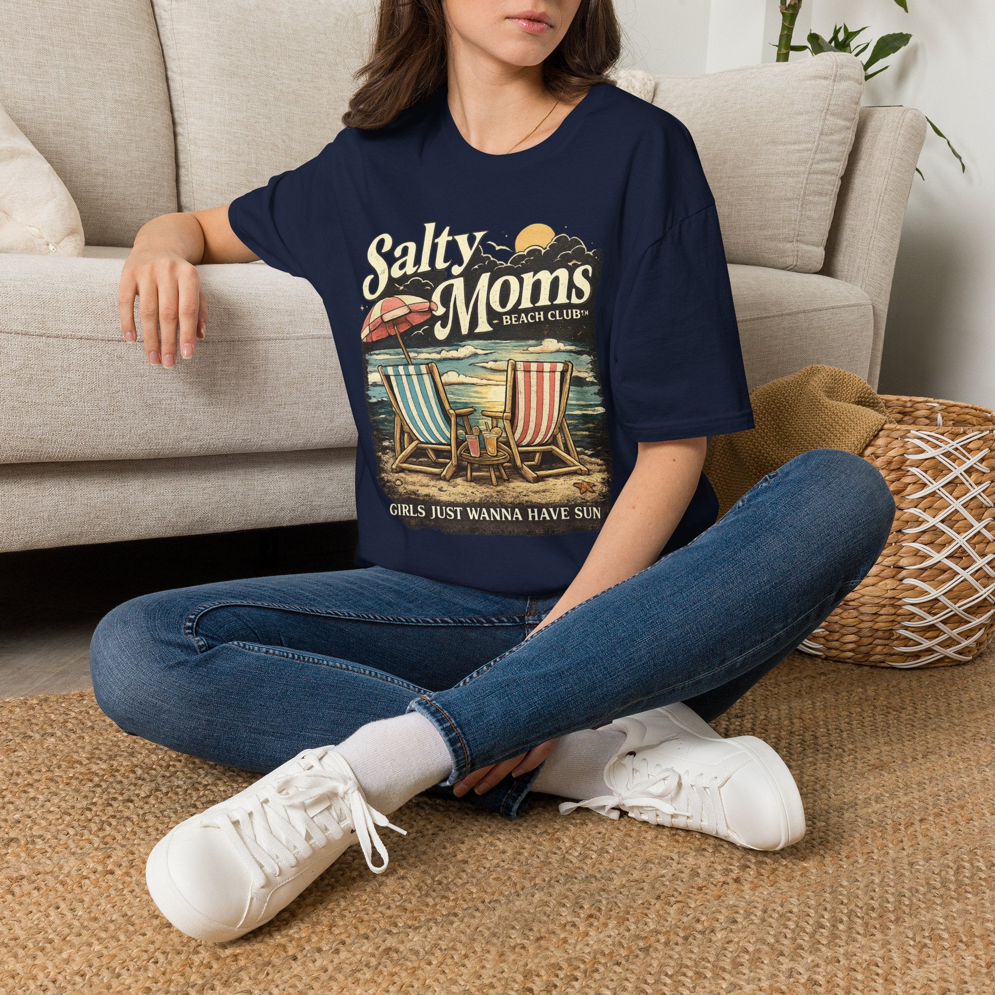 Salty Moms Beach Club T-Shirt — Vintage Coastal Mom Tee