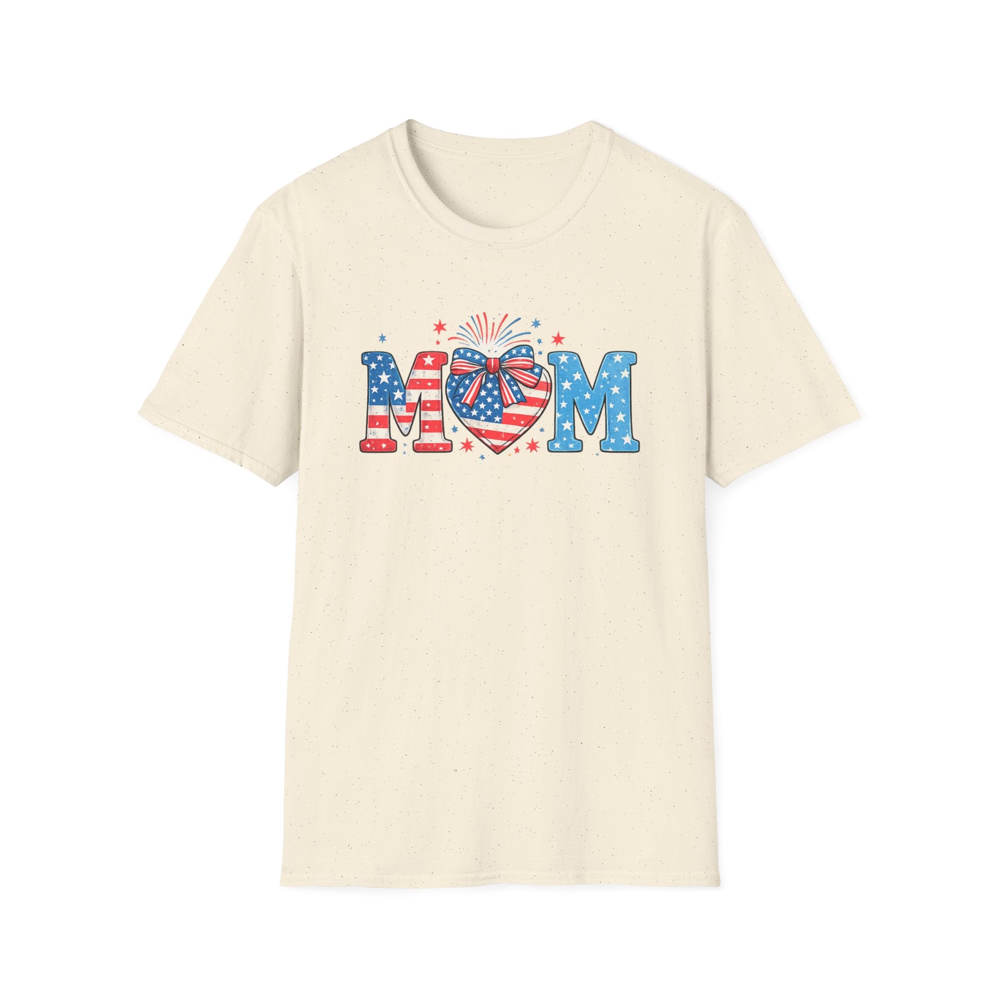 Patriotic MOM T-Shirt — Stars & Stripes Heart Design (Fourth of July / Mother's Day)