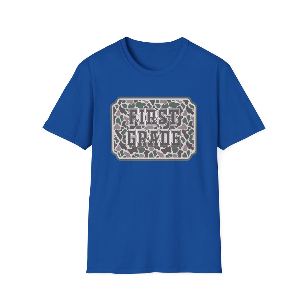 First Grade Camo T-Shirt — 'FIRST GRADE' School Teacher / Back-to-School Shirt