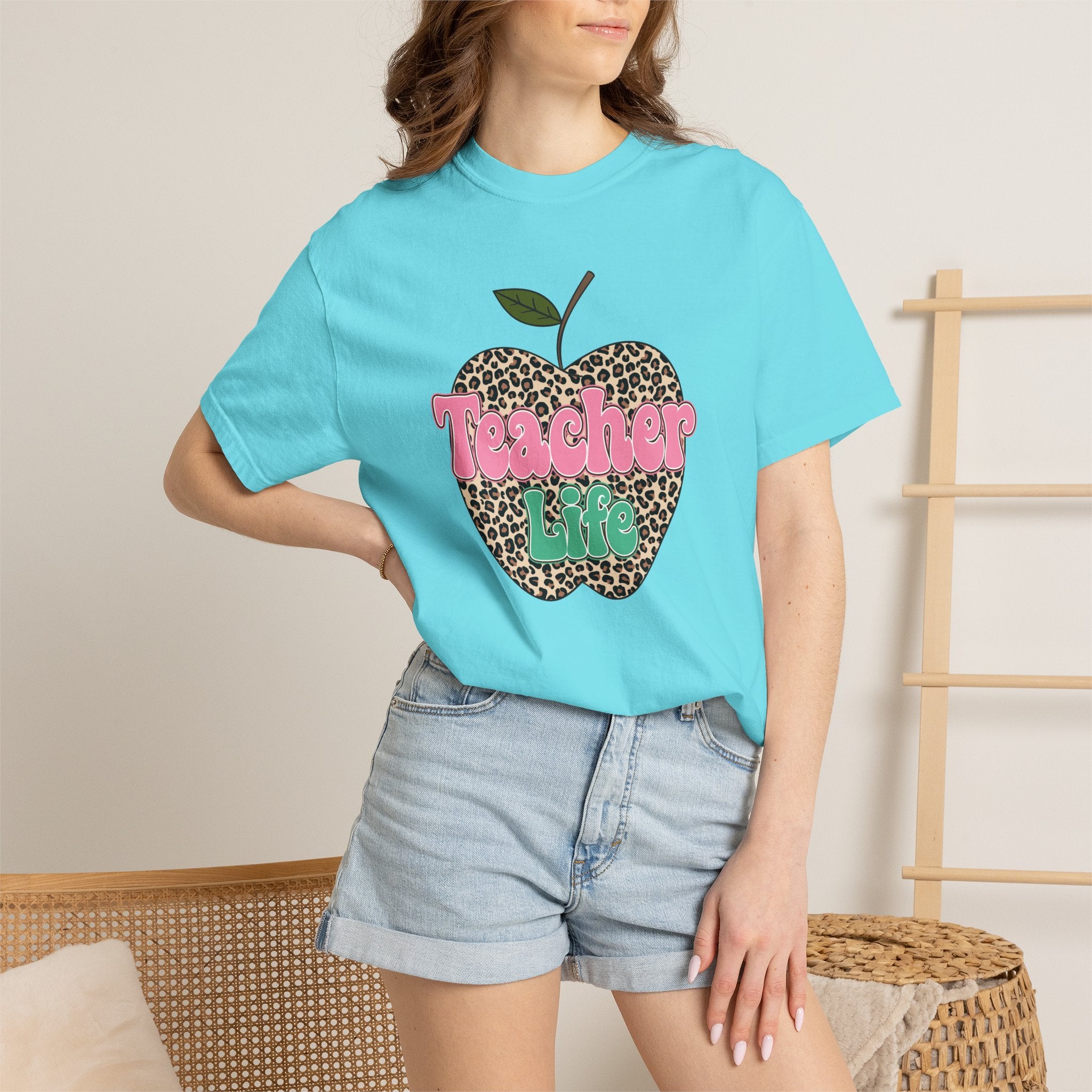 Teacher Life T-Shirt — Leopard Apple Graphic Tee for Educators