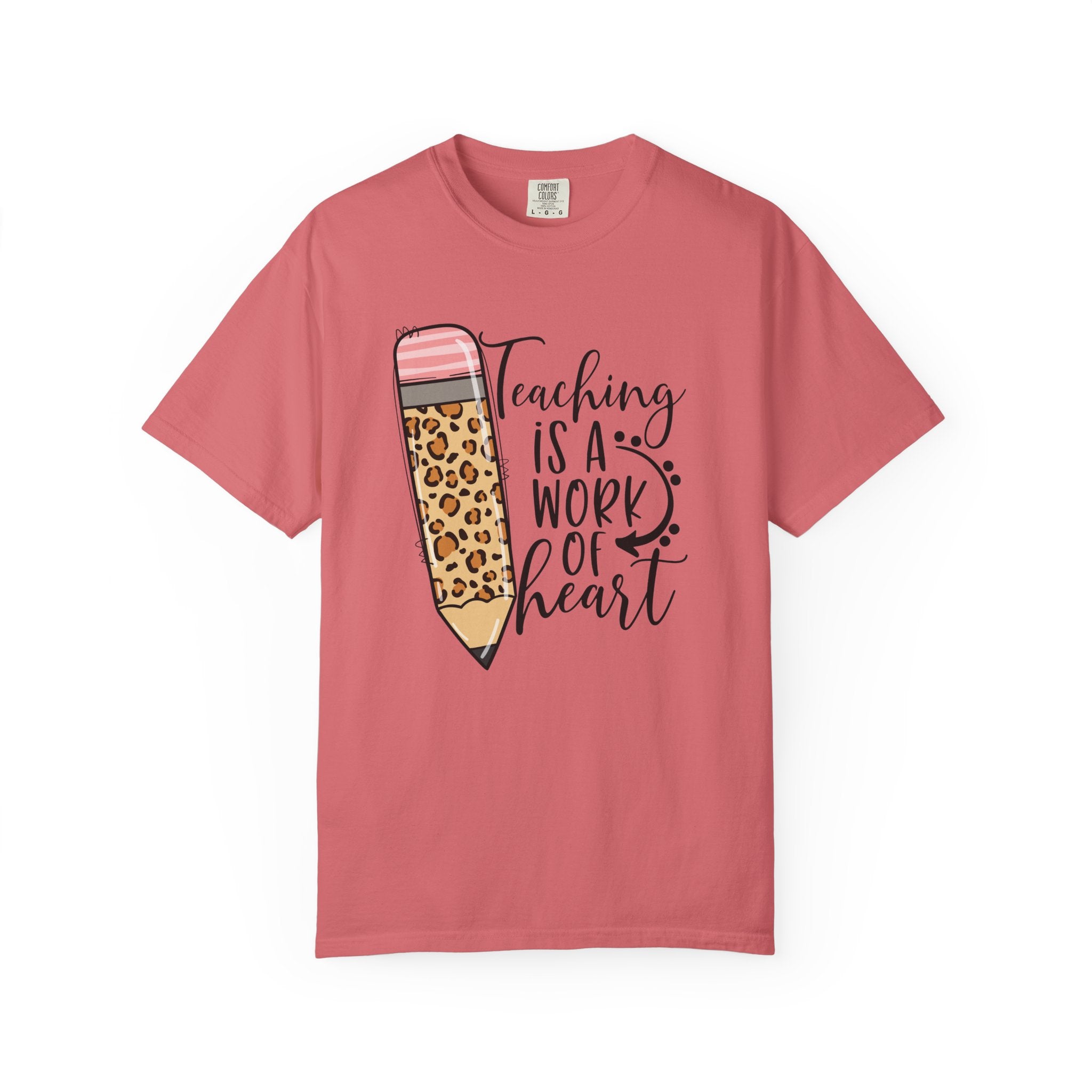 Teaching Is a Work of Heart Leopard Pencil T-Shirt — Teacher Appreciation Gift